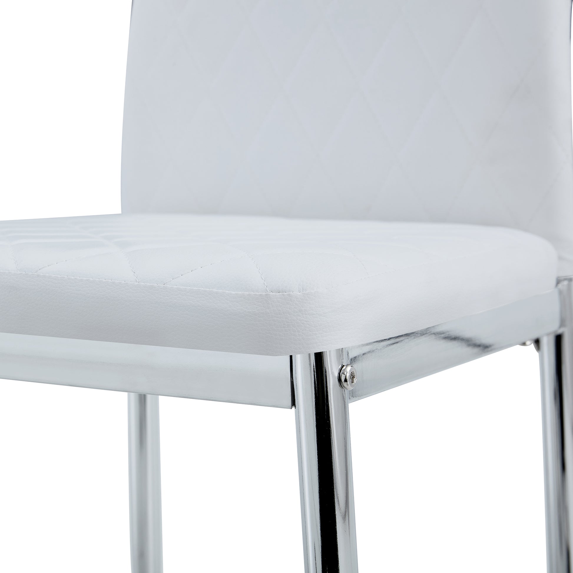 Grid Armless High Backrest Dining Chair, 8 Piece Set Of Silver Metal Legs White Chair, Office Chair. Suitable For Restaurants, Living Rooms, Kitchens, And Offices. 0924 White Pu