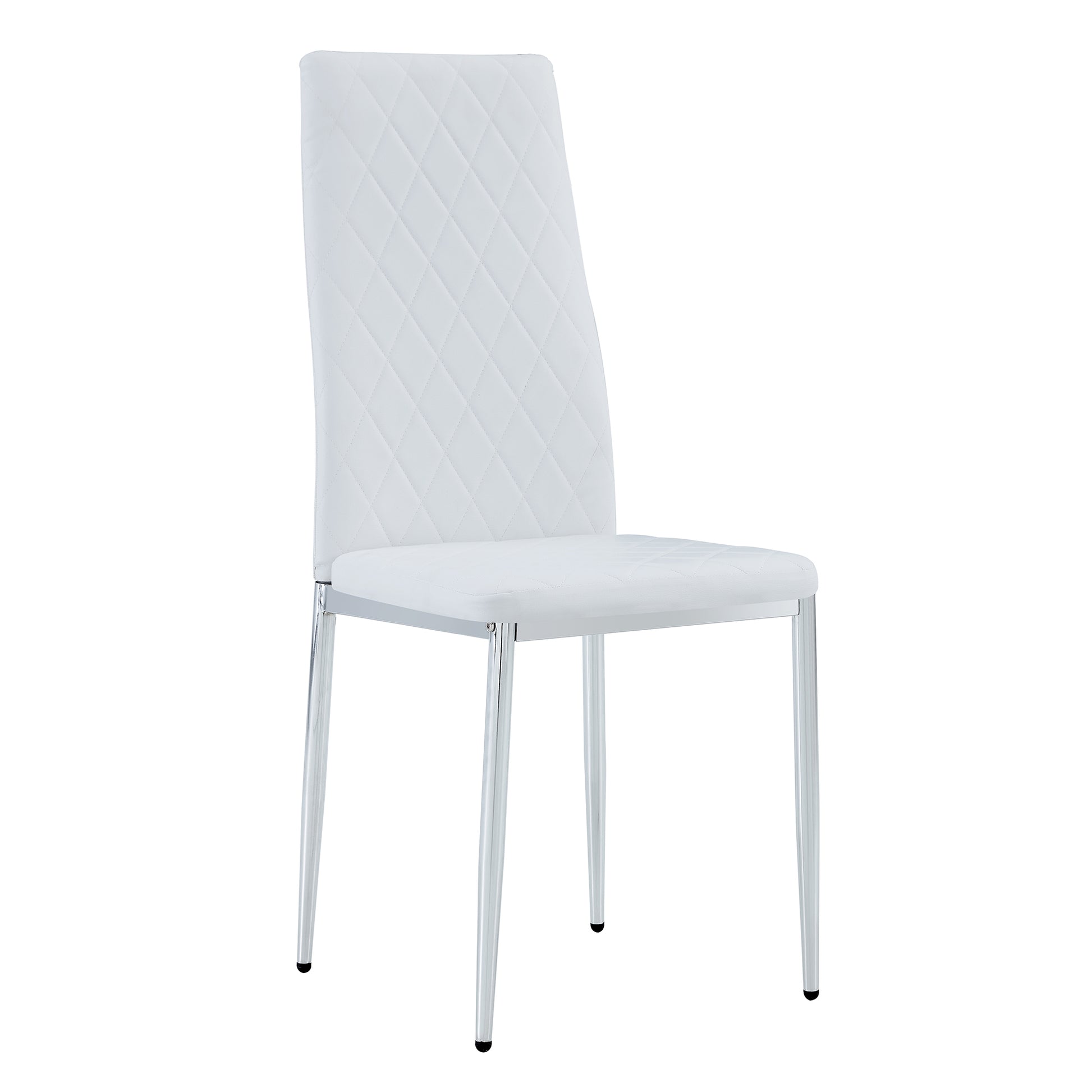 Grid Armless High Backrest Dining Chair, 8 Piece Set Of Silver Metal Legs White Chair, Office Chair. Suitable For Restaurants, Living Rooms, Kitchens, And Offices. 0924 White Pu