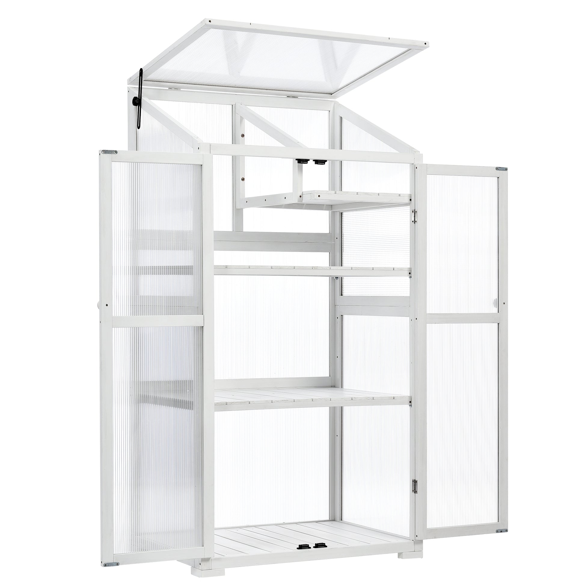 62Inch Height Wood Large Greenhouse Balcony Portable Cold Frame With Wheels And Adjustable Shelves For Outdoor Indoor Use, White White Garden & Outdoor Casual Wood Solid Wood