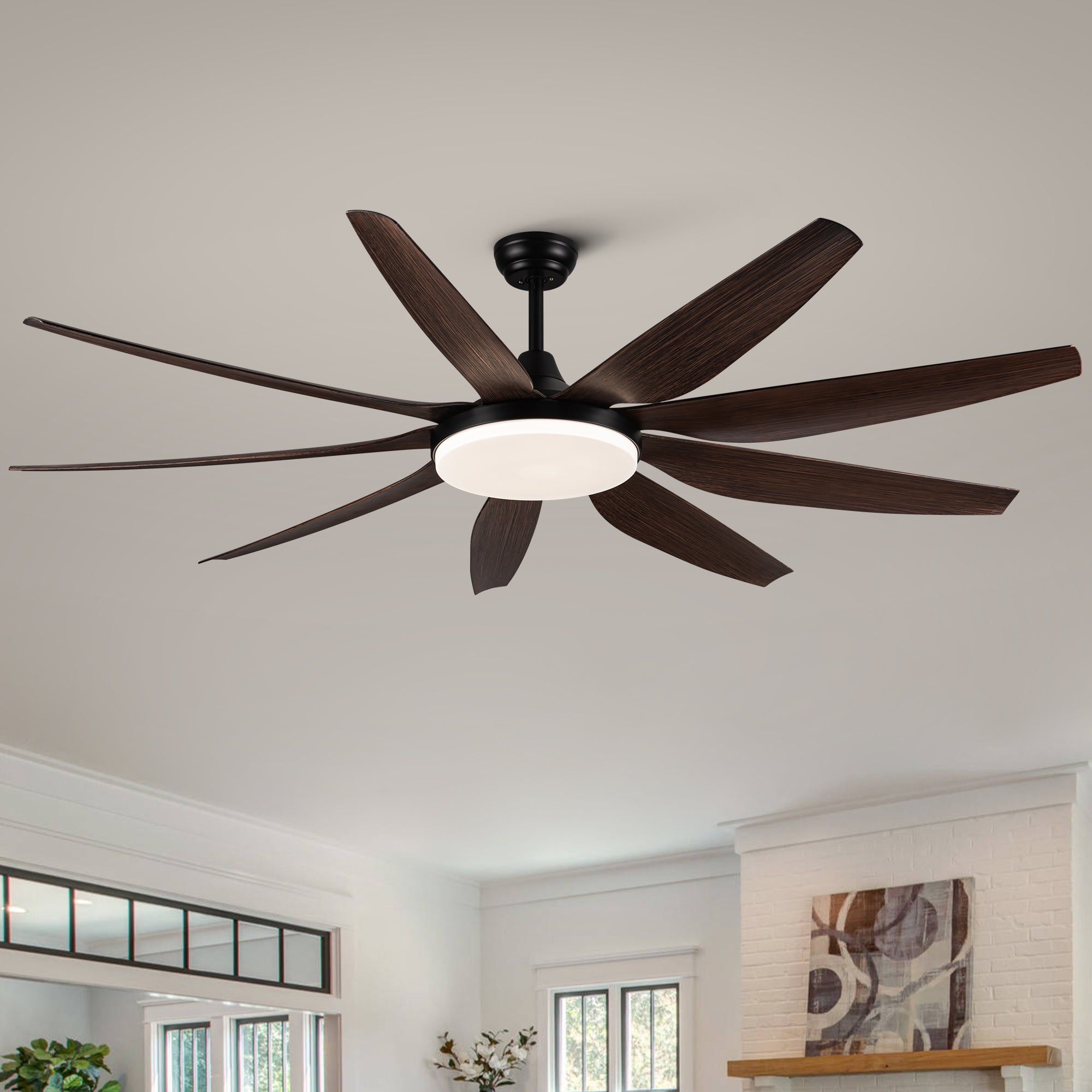 71" Integrated Led Lighting Ceiling Fan With 9 Solid Wood Blade Antique Brown Metal & Wood