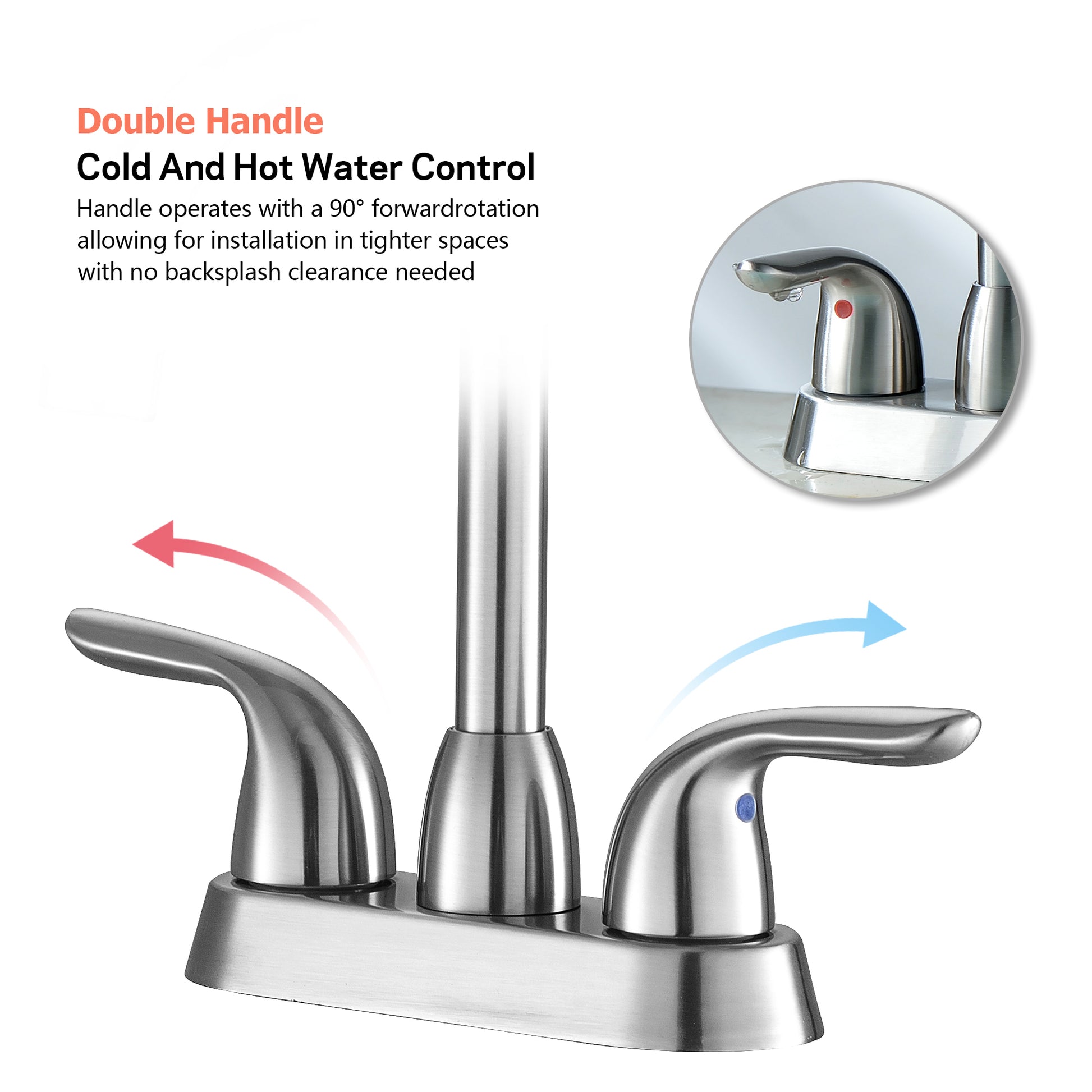 4 Inch 2 Handle Centerset Bathroom Faucet,With Pop Up Drain And 2 Water Supply Lines,Brushed Nickel Brushed Nickel Stainless Steel