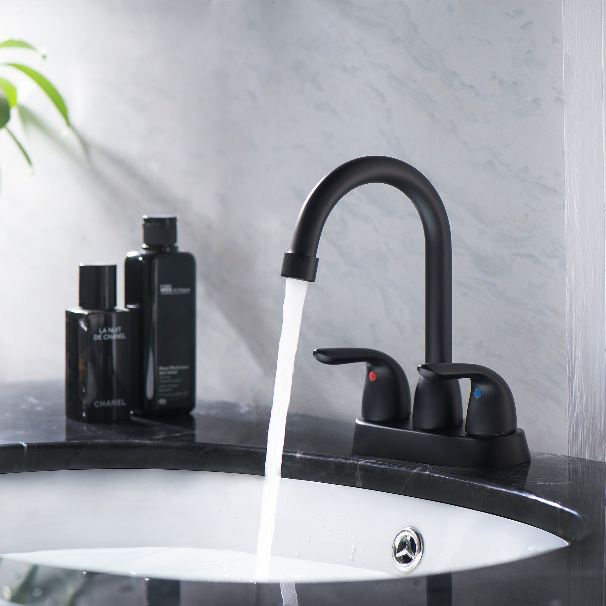 4 Inch 2 Handle Centerset Bathroom Faucet,With Pop Up Drain And 2 Water Supply Lines,Matte Black Matte Black Stainless Steel