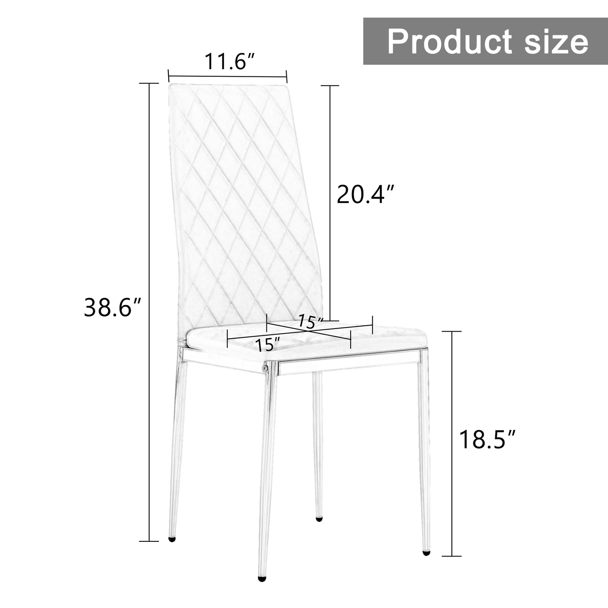 Grid Armless High Backrest Dining Chair, 8 Piece Set Of Silver Metal Legs White Chair, Office Chair. Suitable For Restaurants, Living Rooms, Kitchens, And Offices. 0924 White Pu