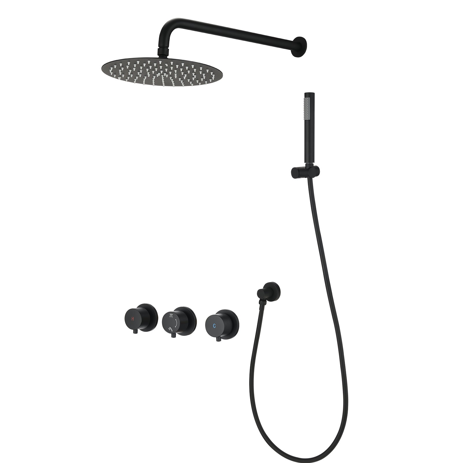 Contemporary Matte Black Wall Mounted Bathroom Shower Set Matte Black Brass