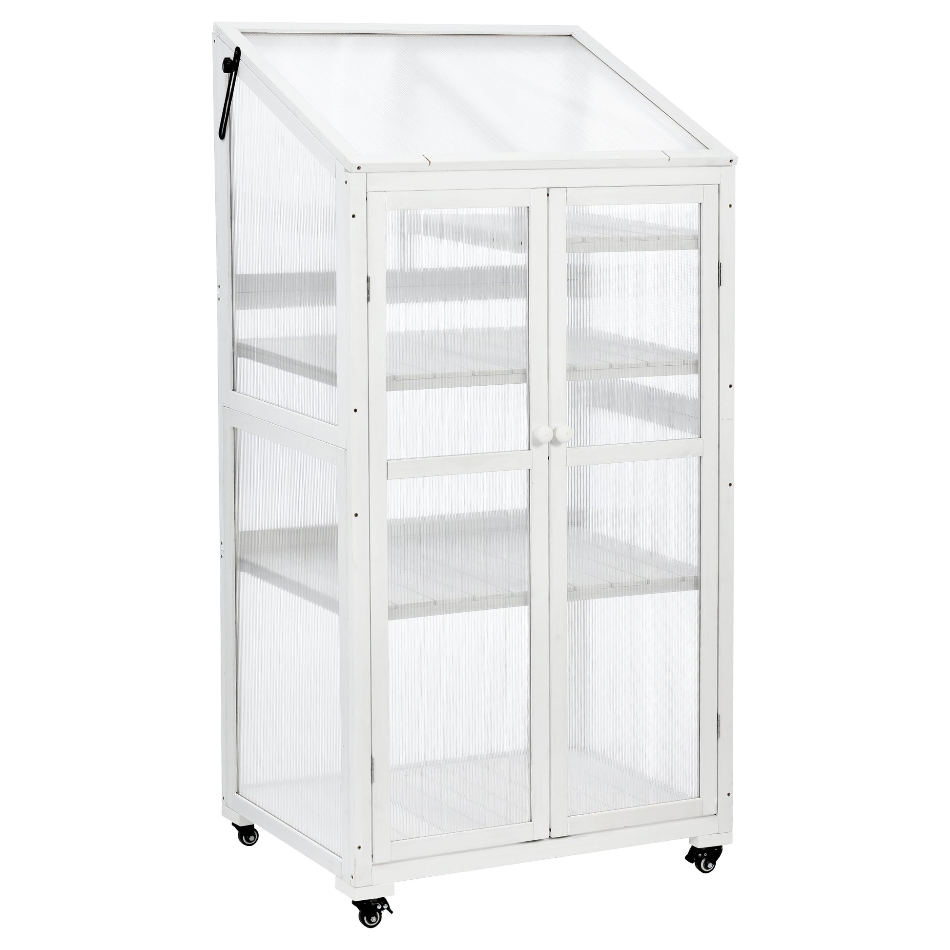 62Inch Height Wood Large Greenhouse Balcony Portable Cold Frame With Wheels And Adjustable Shelves For Outdoor Indoor Use, White White Garden & Outdoor Casual Wood Solid Wood