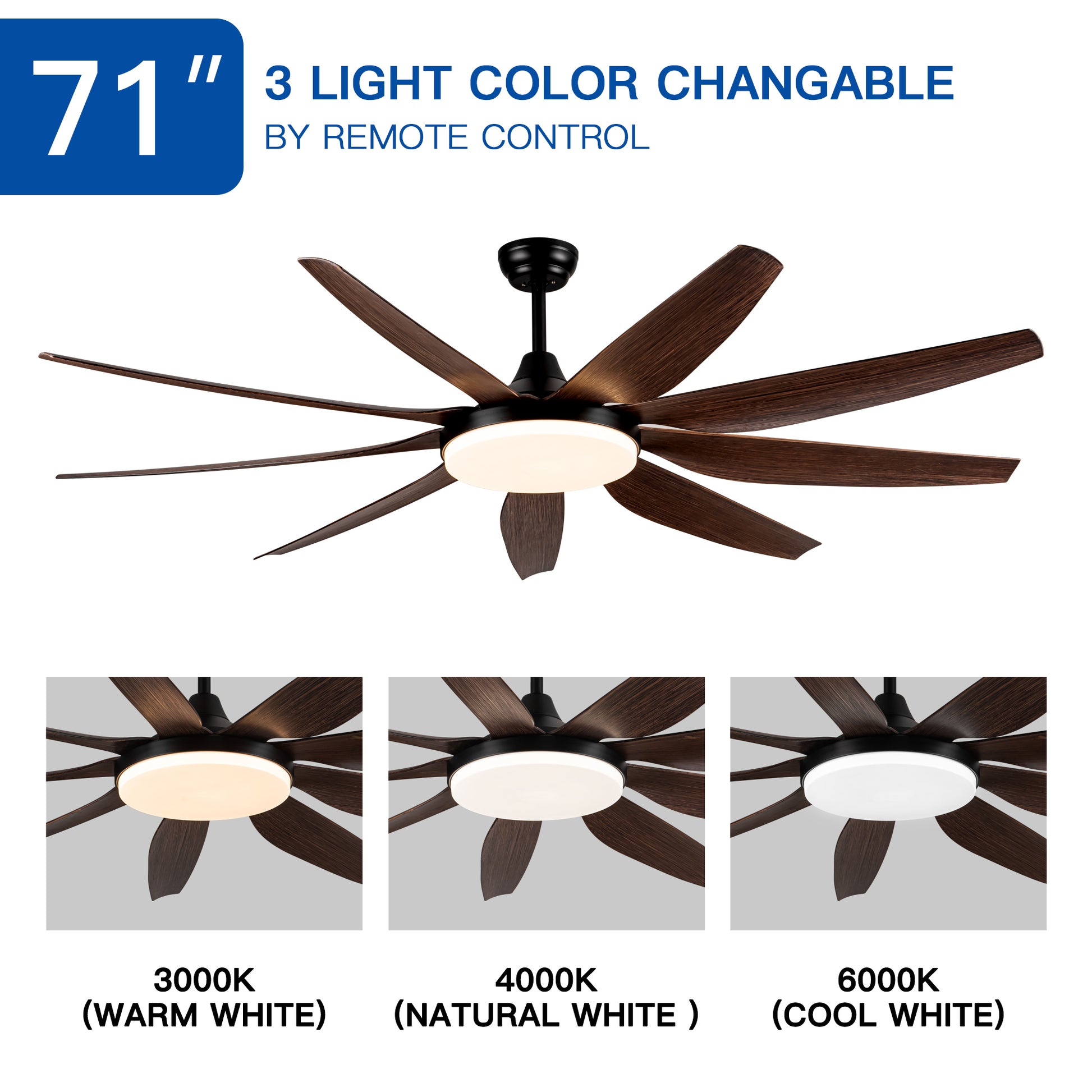 71" Integrated Led Lighting Ceiling Fan With 9 Solid Wood Blade Antique Brown Metal & Wood