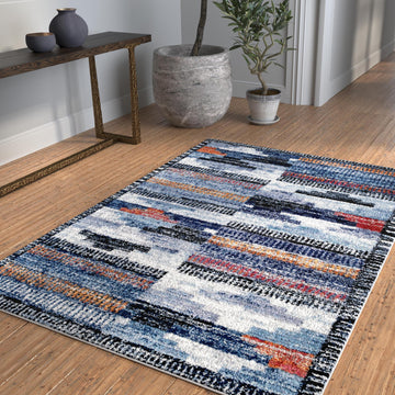 Larkin Black And White Polyester Area Rug 8X10 Blue Polyester