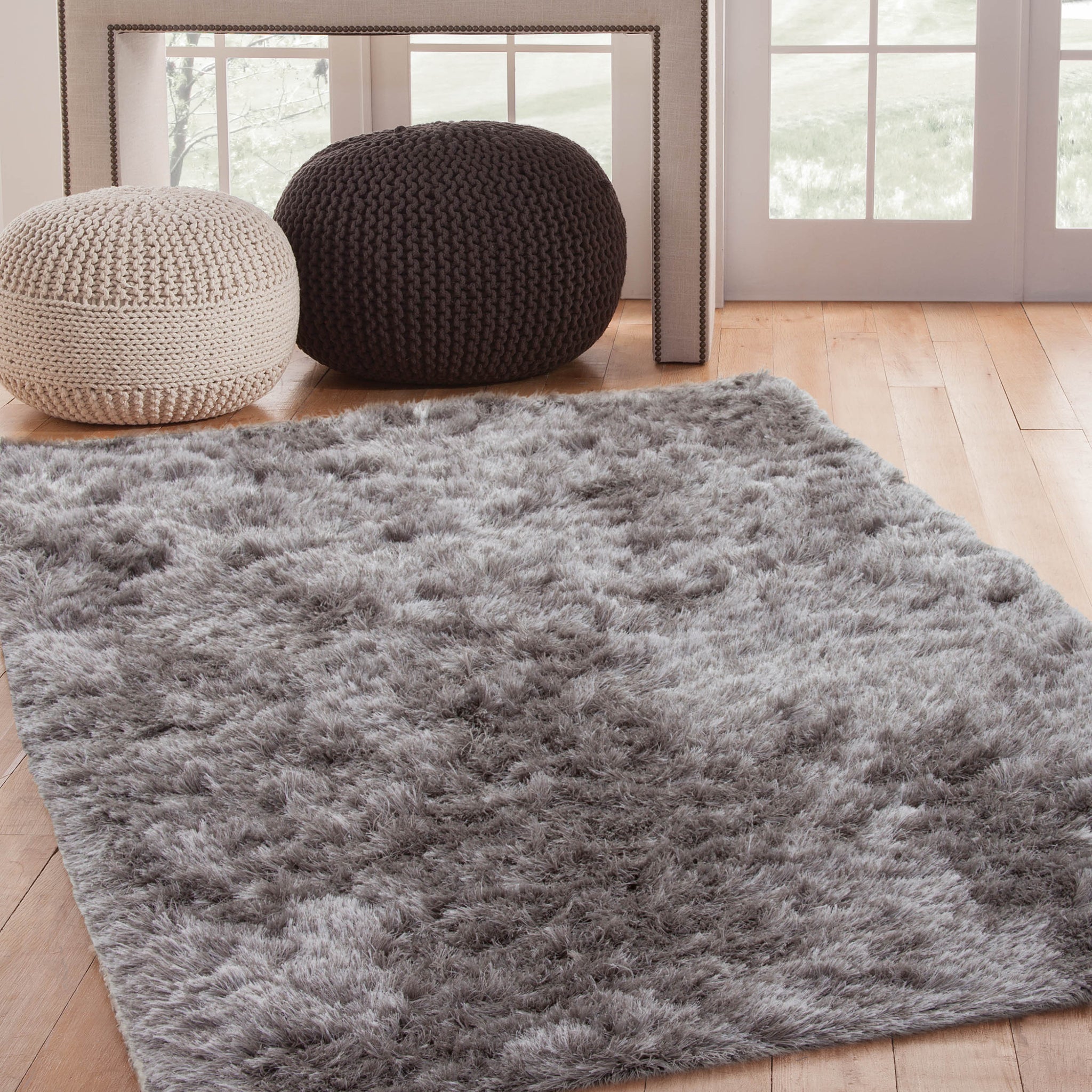 Shag Grey Area Rug 8X10 Grey Polyester