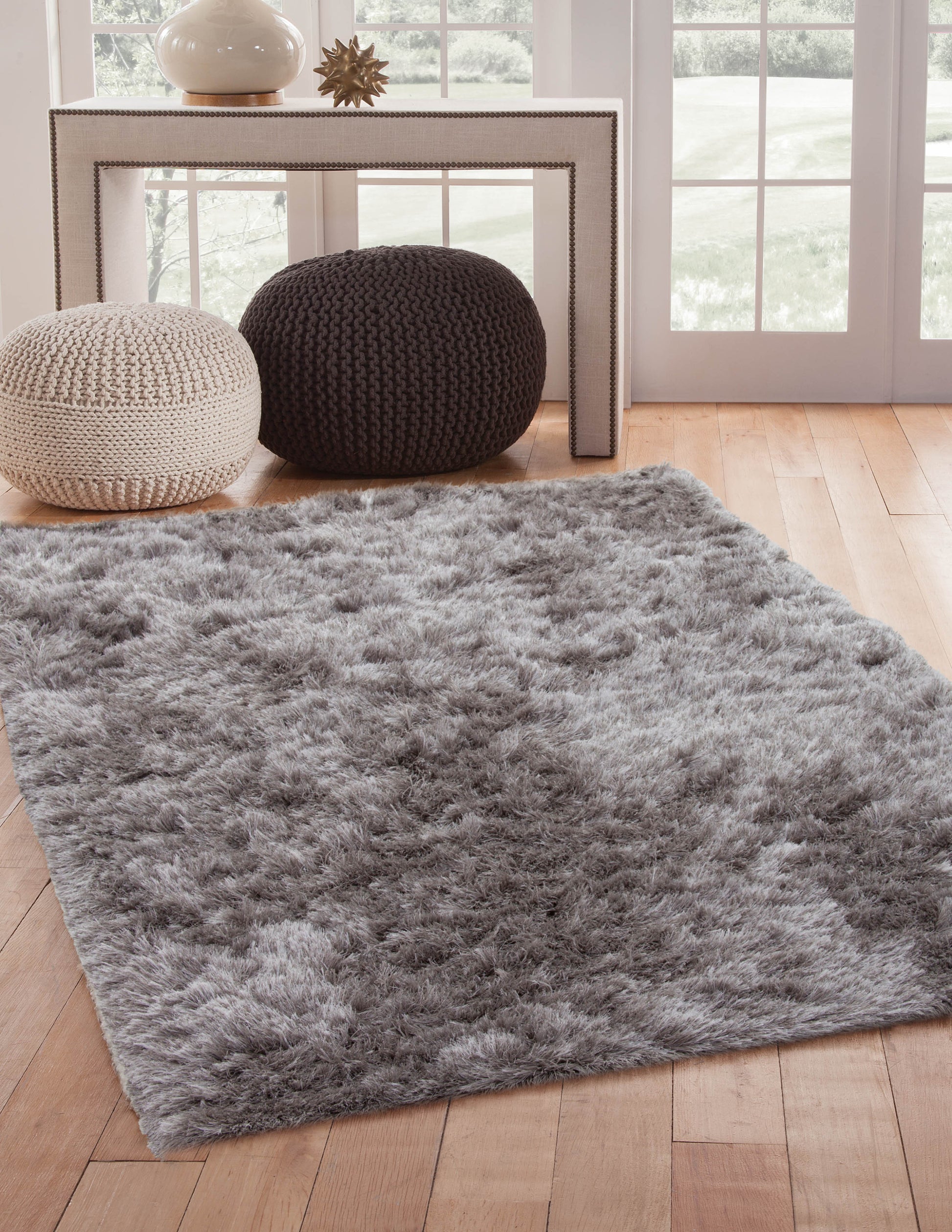 Shag Grey Area Rug 8X10 Grey Polyester