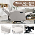 Modern Upholstered Rocker Nursery Chair Plush Seating Glider Swivel Recliner Chair, Beige Beige Linen
