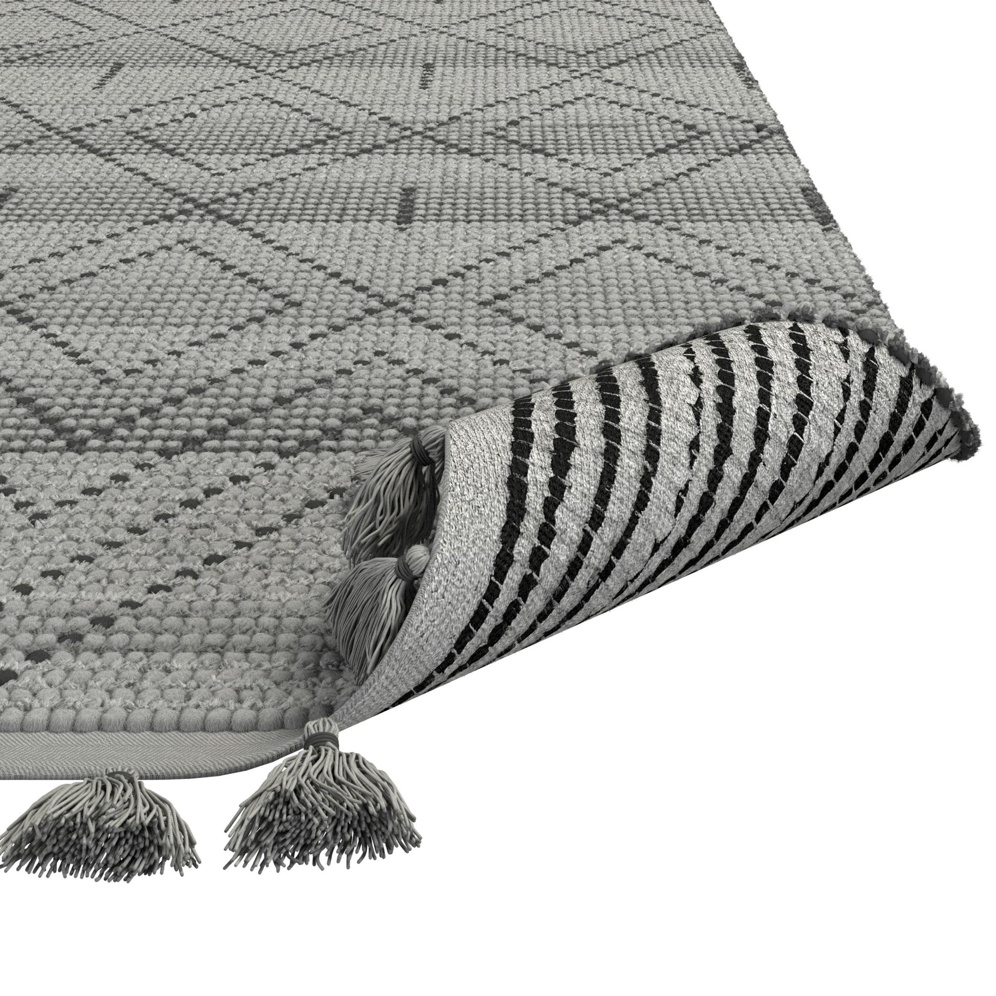 Vail Dowlan Gray And Charcoal Wool And Cotton Area Rug With Tassels 5X8 Grey Wool