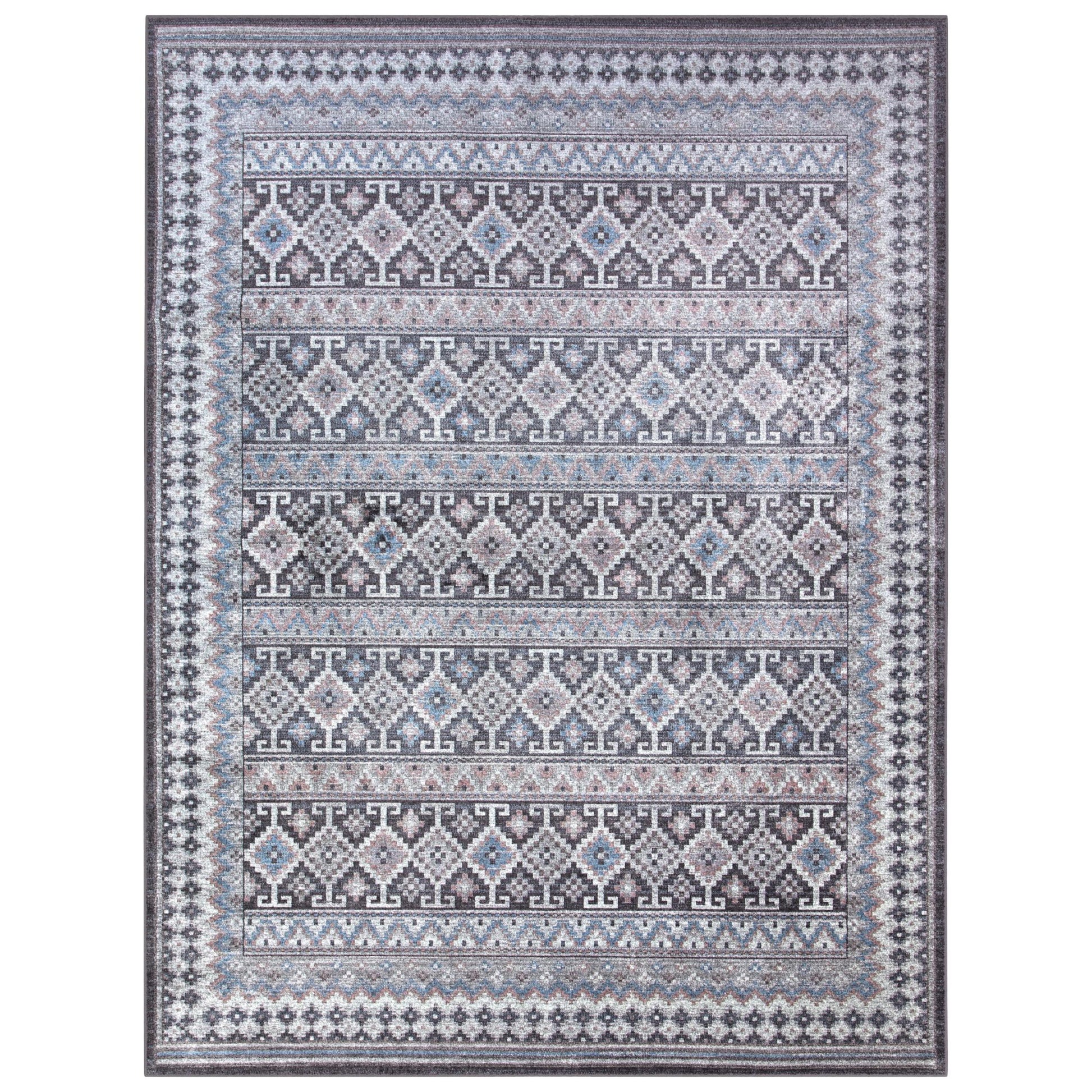 Fallon Blue Charcoal Ivory Pink Area Rug 5X8 Blue Viscose