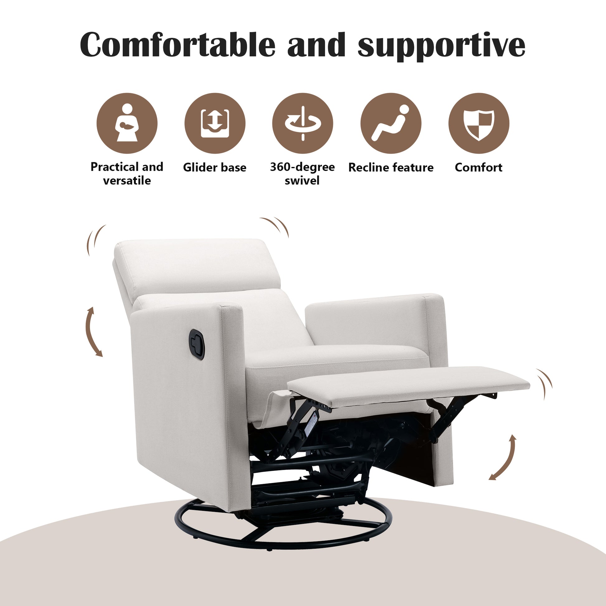 Modern Upholstered Rocker Nursery Chair Plush Seating Glider Swivel Recliner Chair, Beige Beige Linen