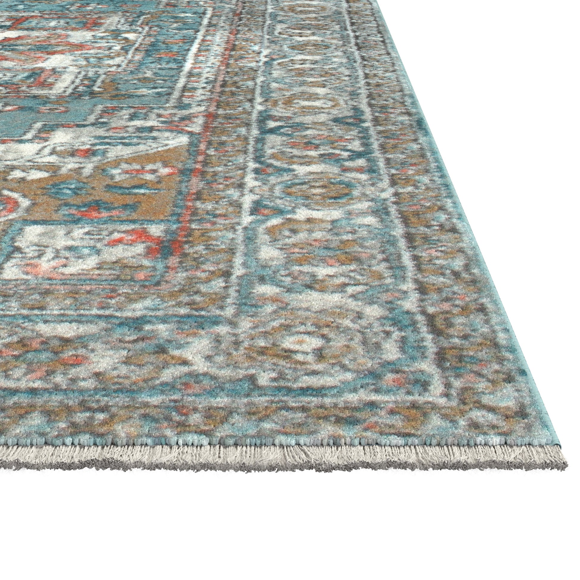 Laa Highland Blue Natural Coral Ivory Area Rug 4X6 Blue Polypropylene