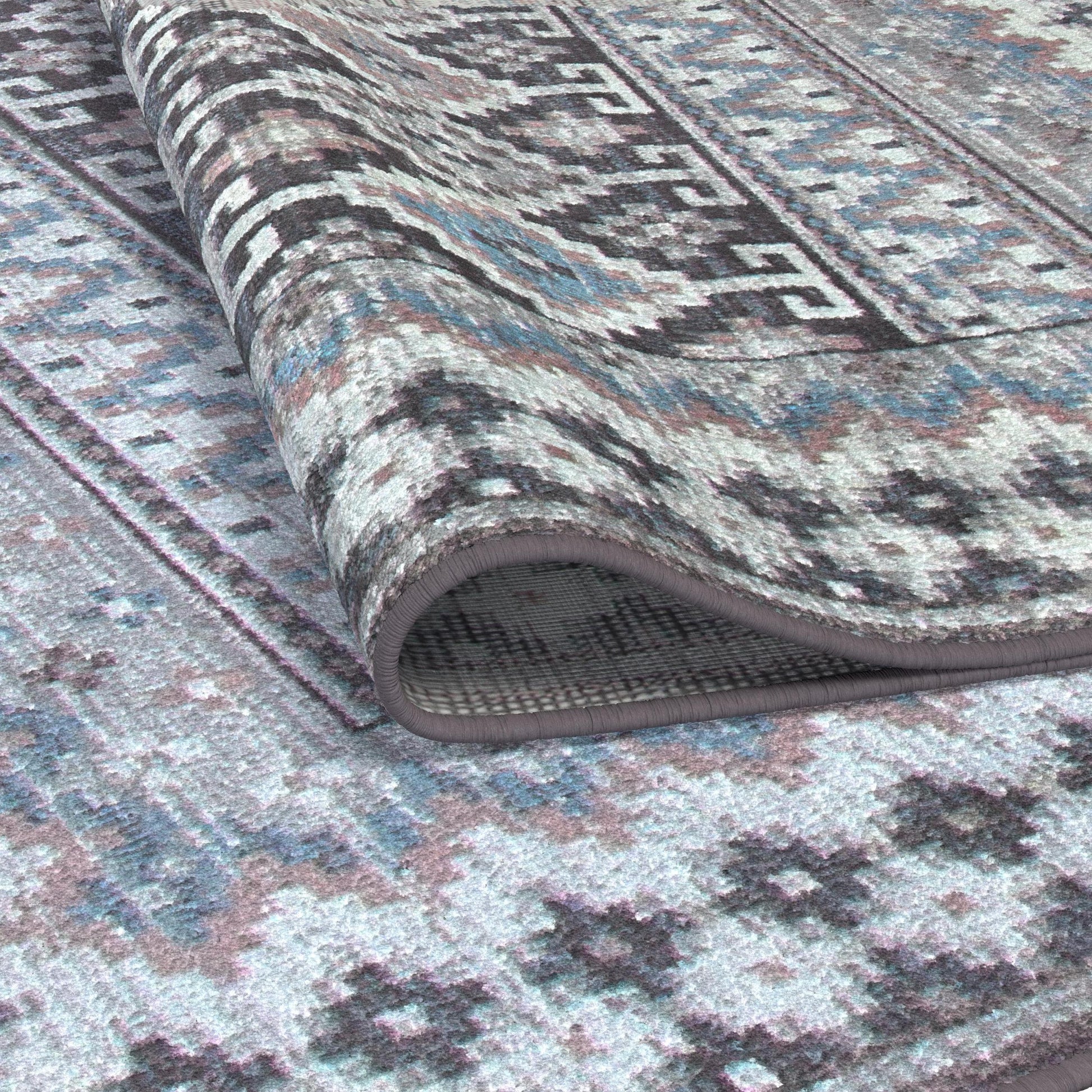 Fallon Blue Charcoal Ivory Pink Area Rug 5X8 Blue Viscose