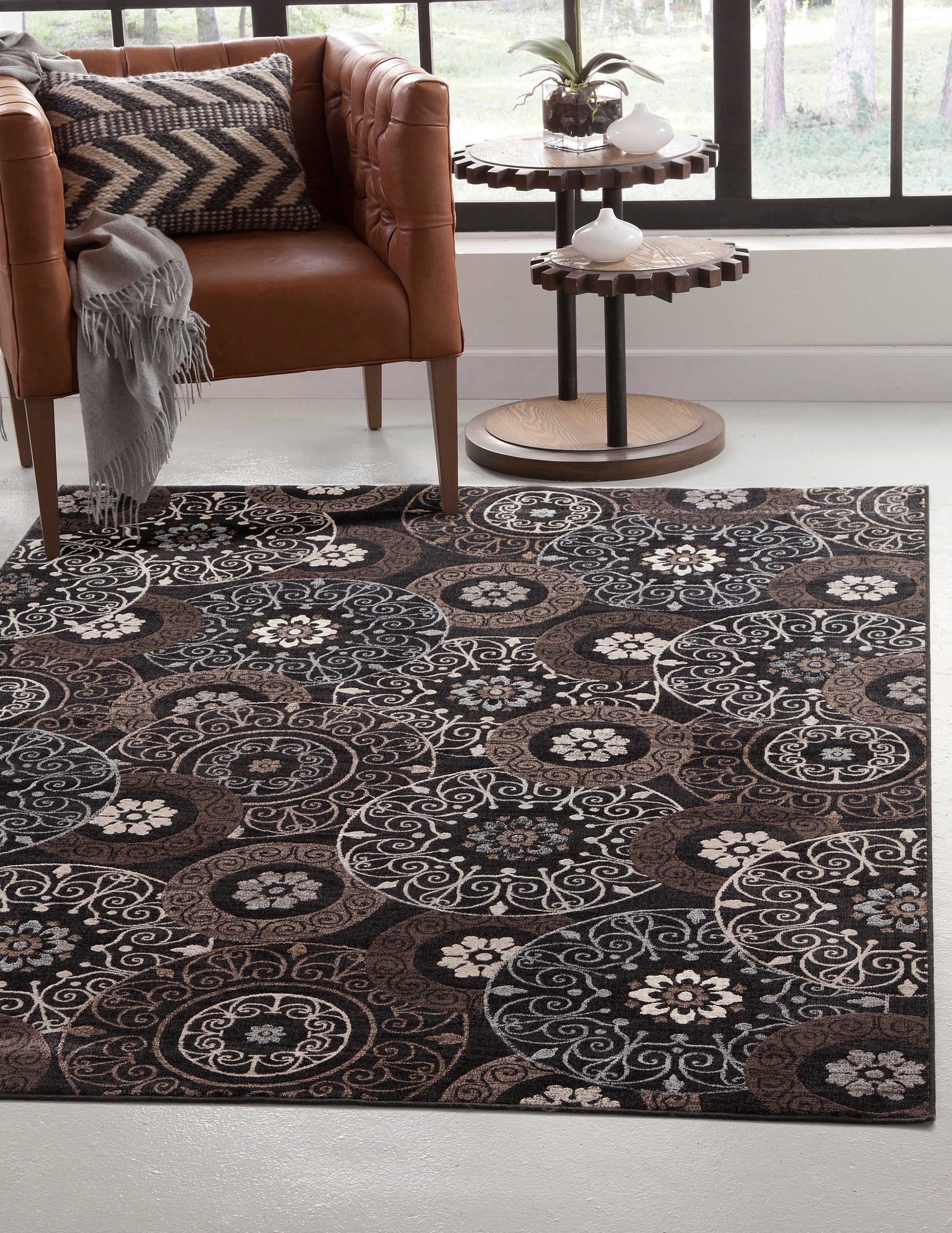 Lundy Chocolate Black Beige Area Rug 8X10 Chocolate Viscose