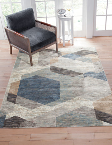 Calliope Gray Blue Natural Geometric Area Rug 8X10 Gray Viscose