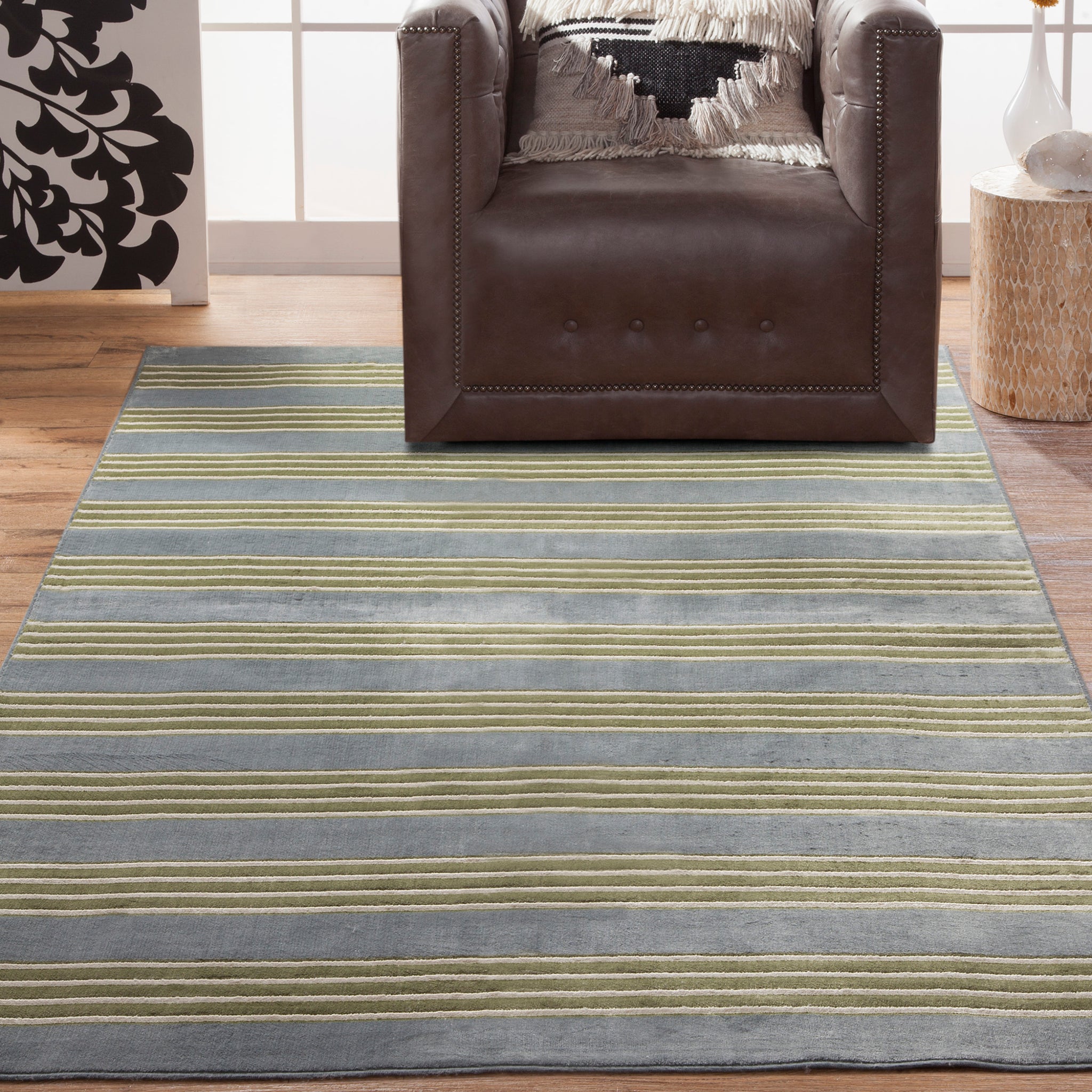 Tomkin Light Blue Green Ivory Area Rug 5X8 Light Blue Viscose