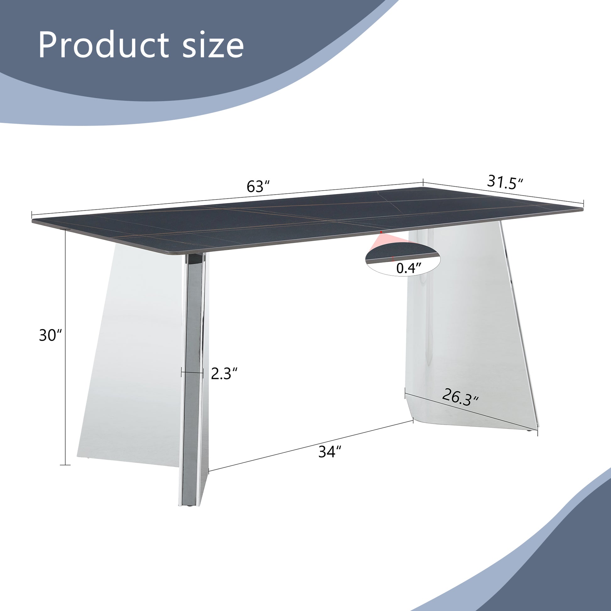 63"X31.5X30" Black Marble Patterned Slab Dining Table With Stainless Steel Butterfly Legs.The Tabletop Is Designed To Be Scratch And Heat Resistant.Slabs Tabletop,Stainless Steels Legs. Black,Silver