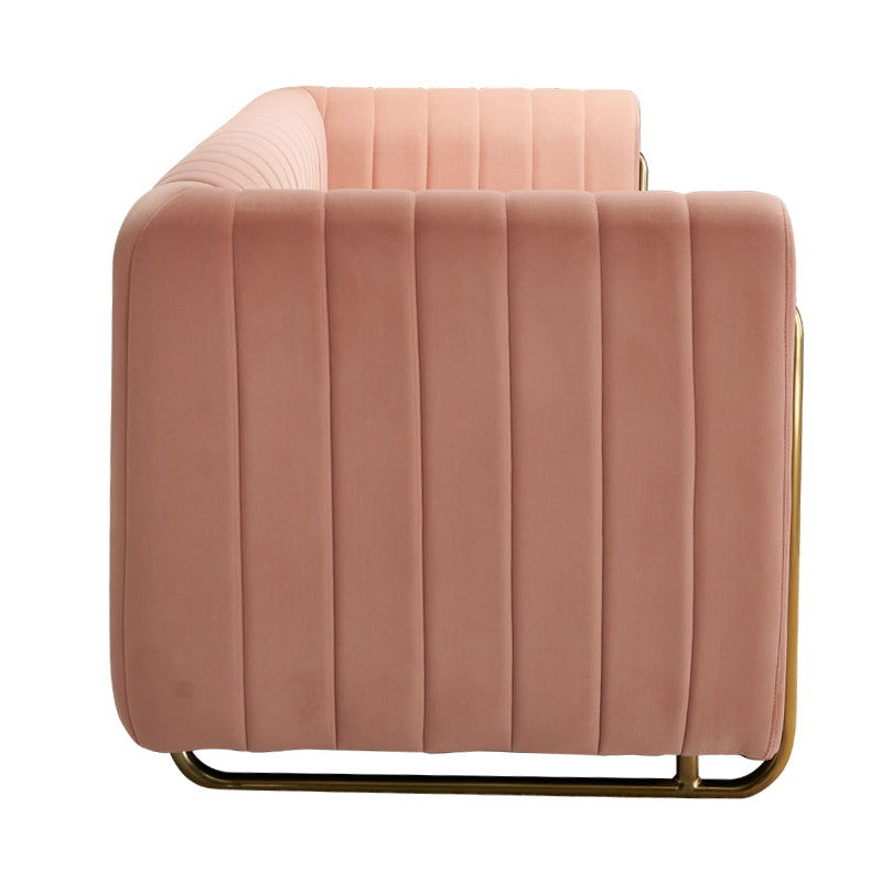Contemporary Velvet Sofa Couch 84.25''W For Living Room, Pink Pink Velvet Wood Primary Living Space Tufted Back Modern Rolled Arms Foam Velvet 2 Seat