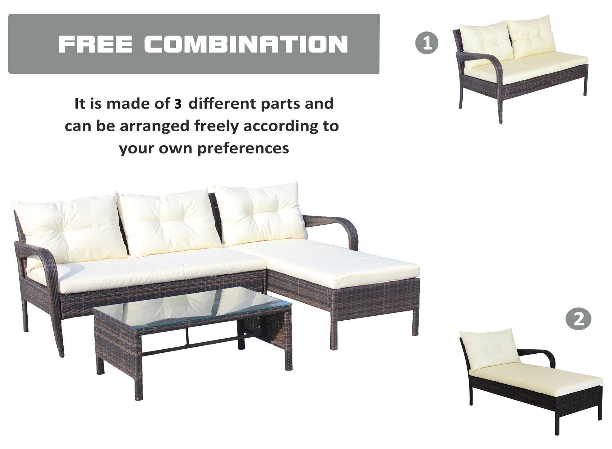 Outdoor Patio Furniture Sets 2 Piece Conversation Set Wicker Ratten Sectional Sofa With Seat Cushions Beige Cushion Brown Rattan