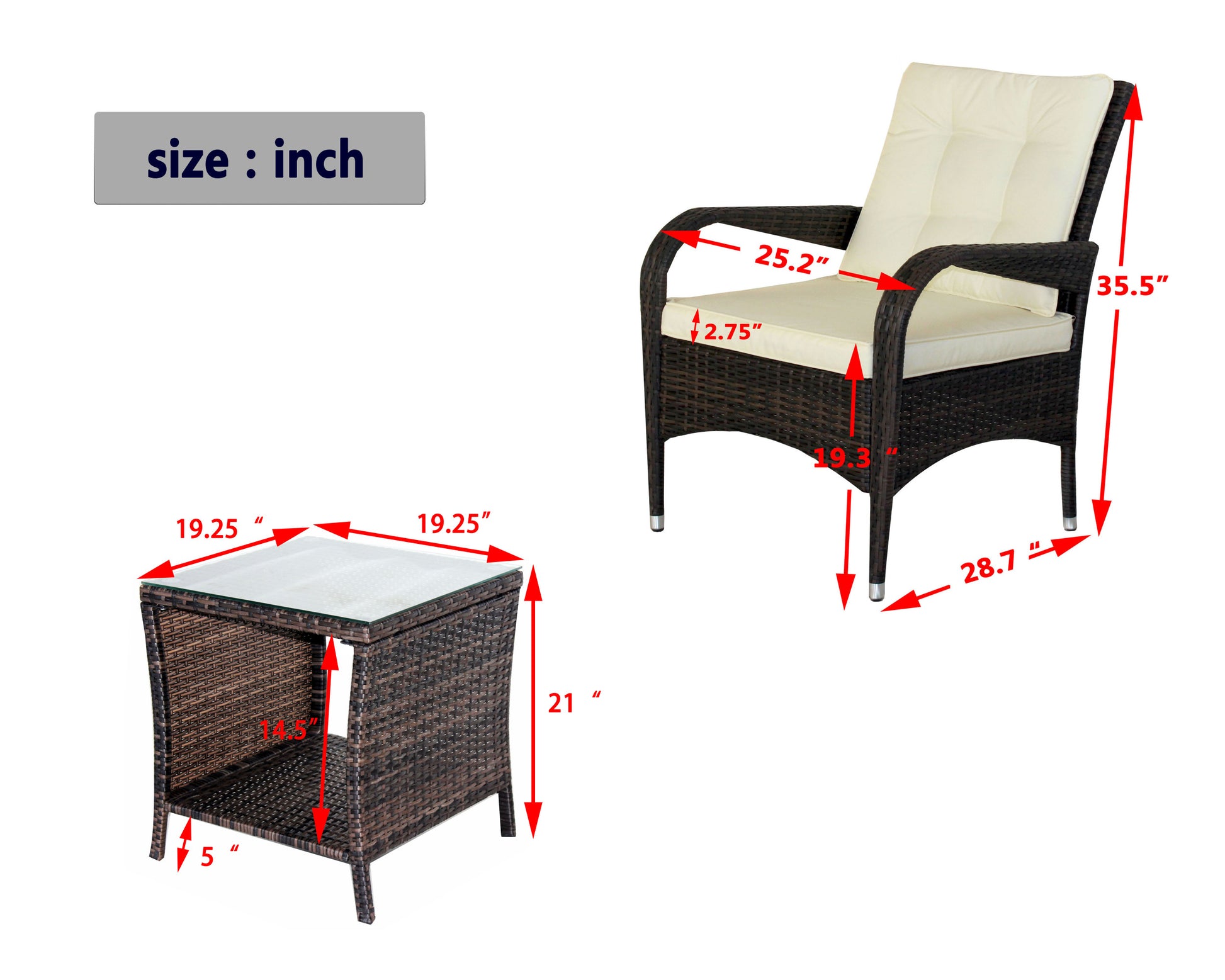 Outdoor Patio Furniture Sets 3 Piece Conversation Set Wicker Ratten Sectional Sofa With Seat Cushions Beige Cushion Brown Rattan