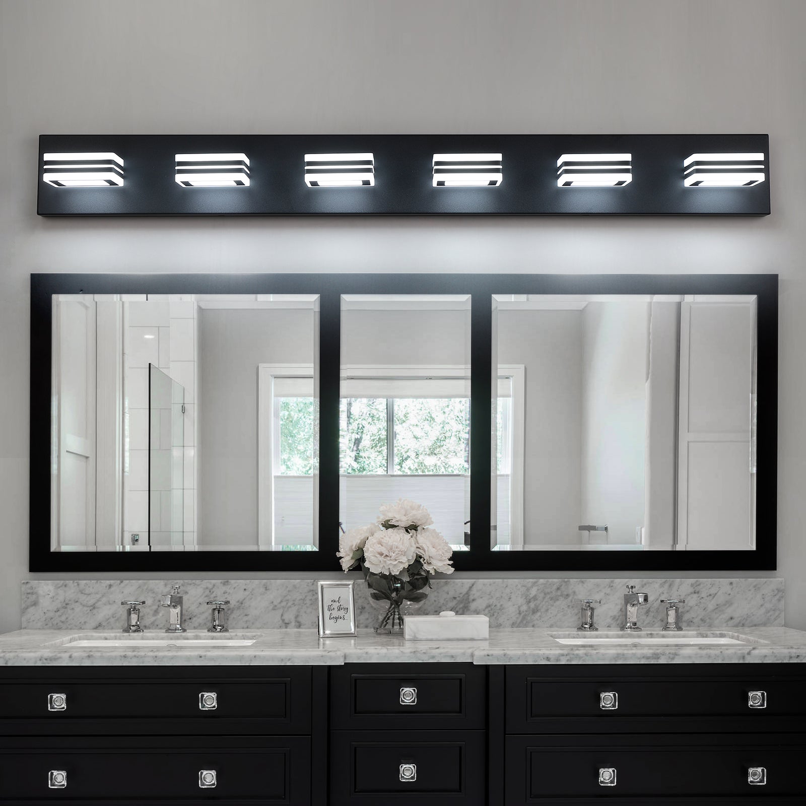 Same As W1340P206801 L002002 W6B Led Modern Black Vanity Lights, 6 Lights Acrylic Matte Black Bathroom Vanity Lights Over Mirror Black Acrylic