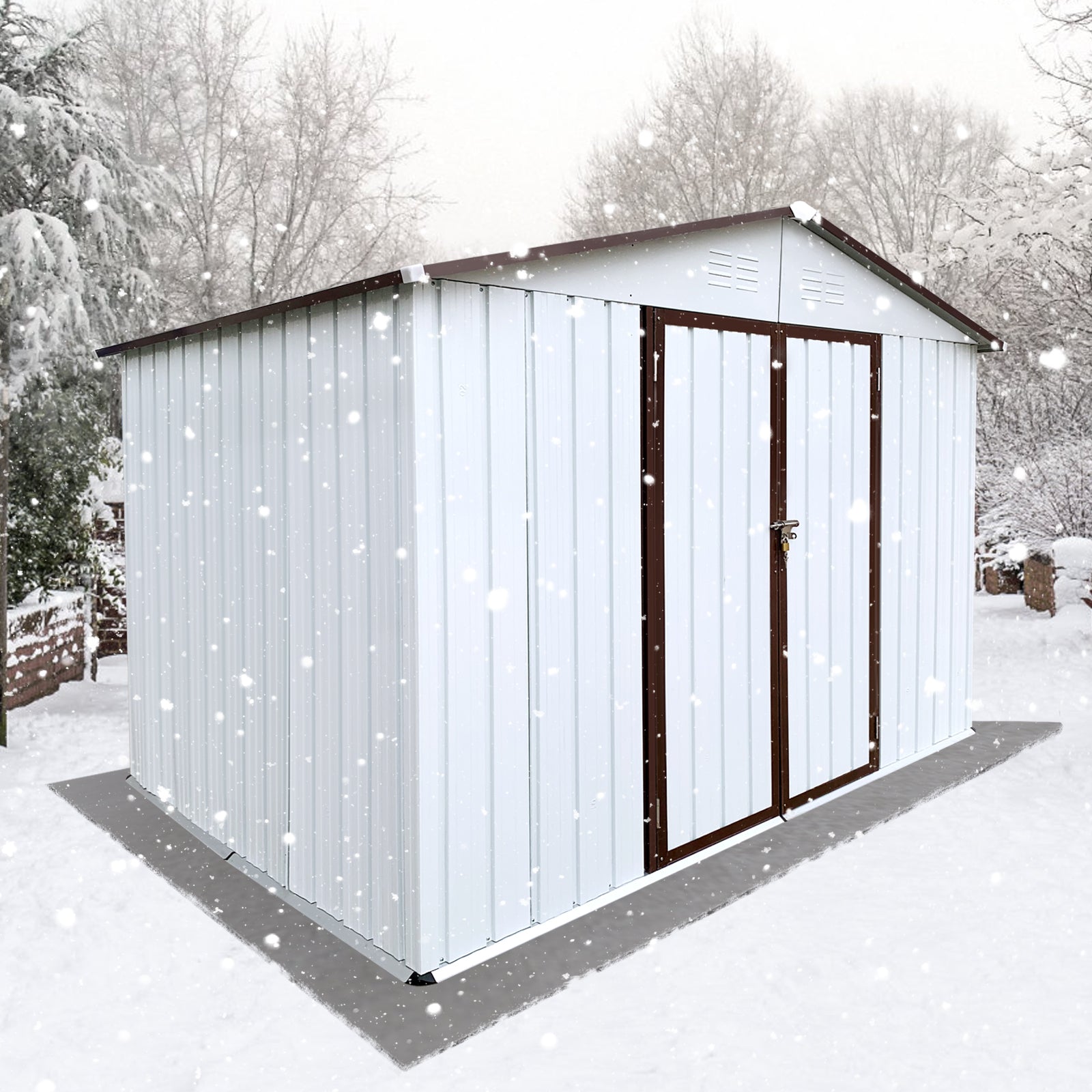 Metal Garden Sheds 10Ftx8Ft Outdoor White Coffee White Metal