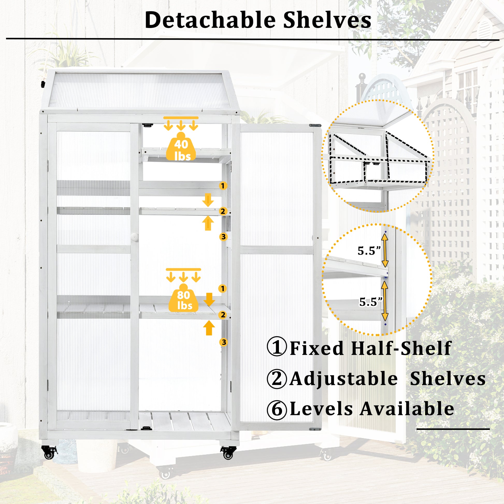 62Inch Height Wood Large Greenhouse Balcony Portable Cold Frame With Wheels And Adjustable Shelves For Outdoor Indoor Use, White White Garden & Outdoor Casual Wood Solid Wood