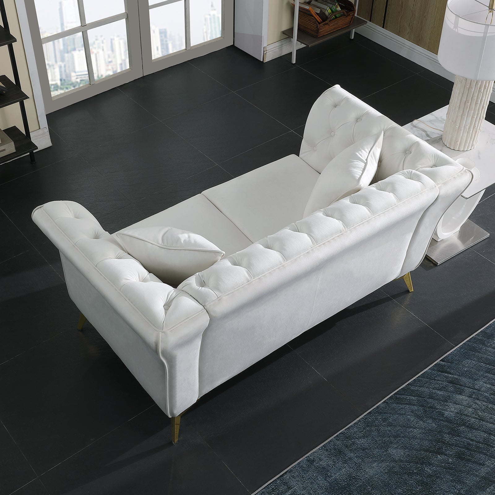 Chesterfield Sofa ,Stanford Sofahigh Quality Chesterfield Sofa ,White Colortufted And Wrinkled Fabric Sofa Contemporary Stanford Sofa .Rseater Tufted Sofa With Scroll Arm And Scroll Back White Velvet