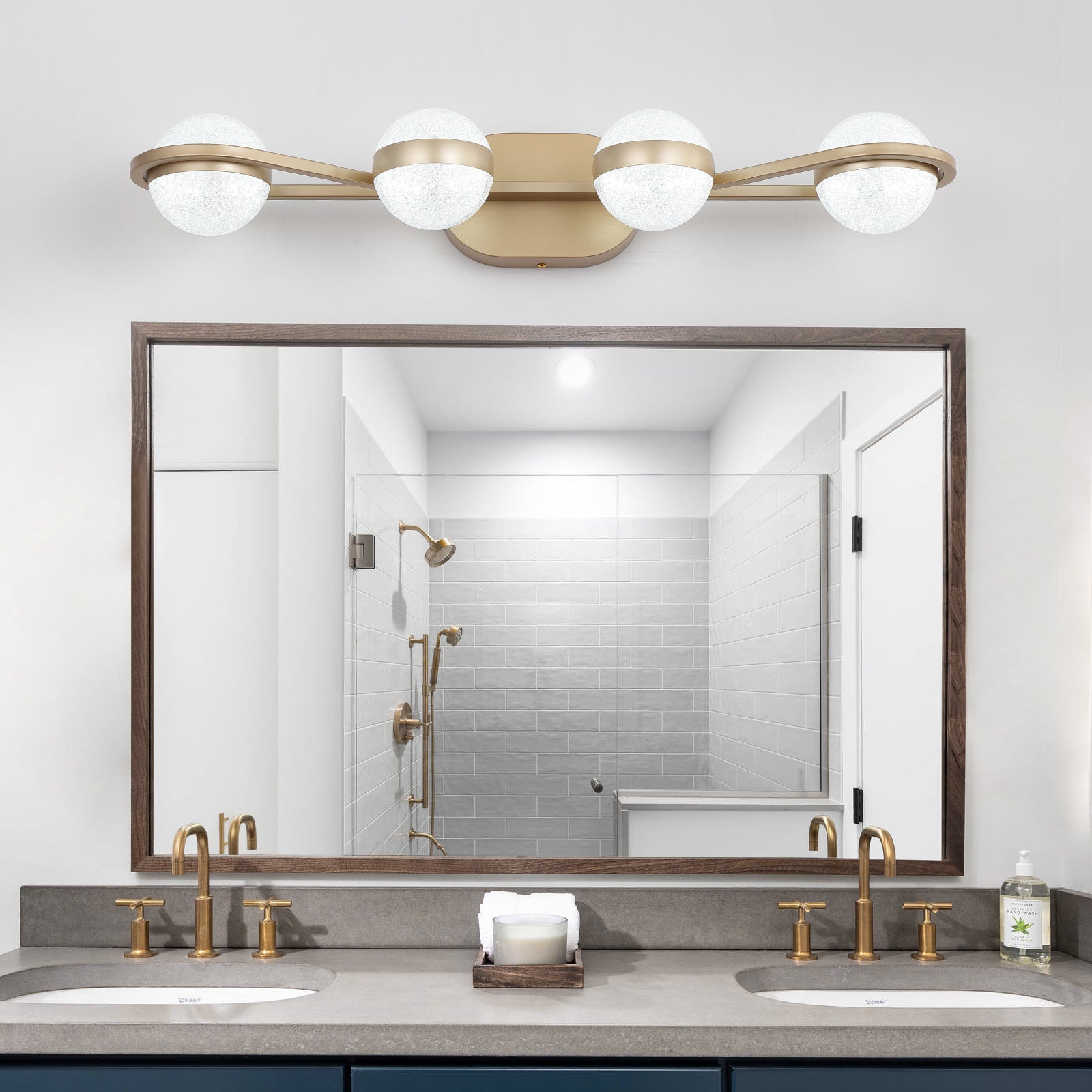 Modern Minimalist Gold Bathroom Vanity Light, 4 Bulb Frosted Glass Shades, Wall Mounted Decorative Lighting Fixture, Suitable For Bathroom Vanity Mirror Brushed Gold Artsy Acrylic