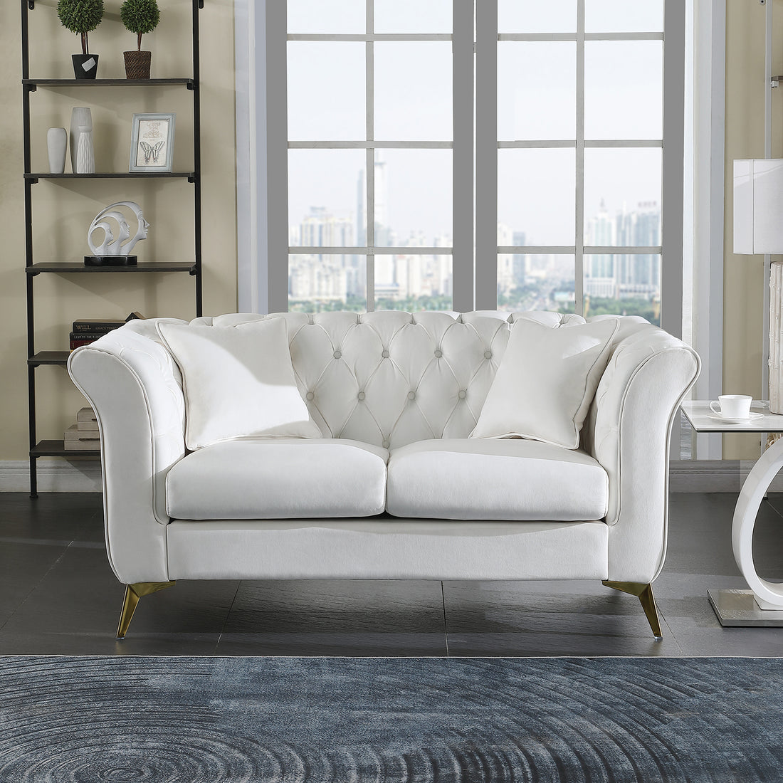 Chesterfield Sofa ,Stanford Sofahigh Quality Chesterfield Sofa ,White Colortufted And Wrinkled Fabric Sofa Contemporary Stanford Sofa .Rseater Tufted Sofa With Scroll Arm And Scroll Back White Velvet