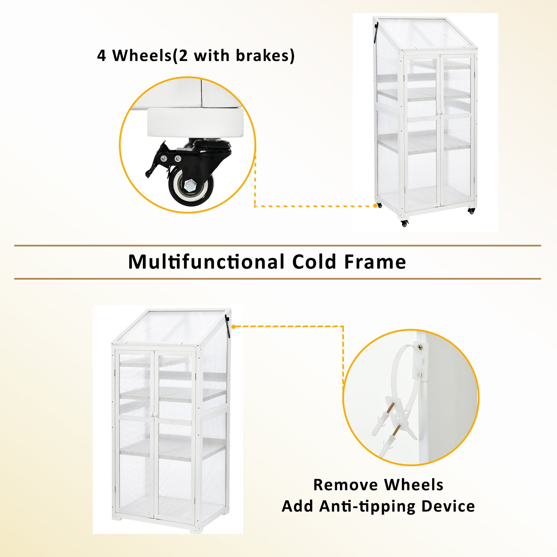 62Inch Height Wood Large Greenhouse Balcony Portable Cold Frame With Wheels And Adjustable Shelves For Outdoor Indoor Use, White White Garden & Outdoor Casual Wood Solid Wood