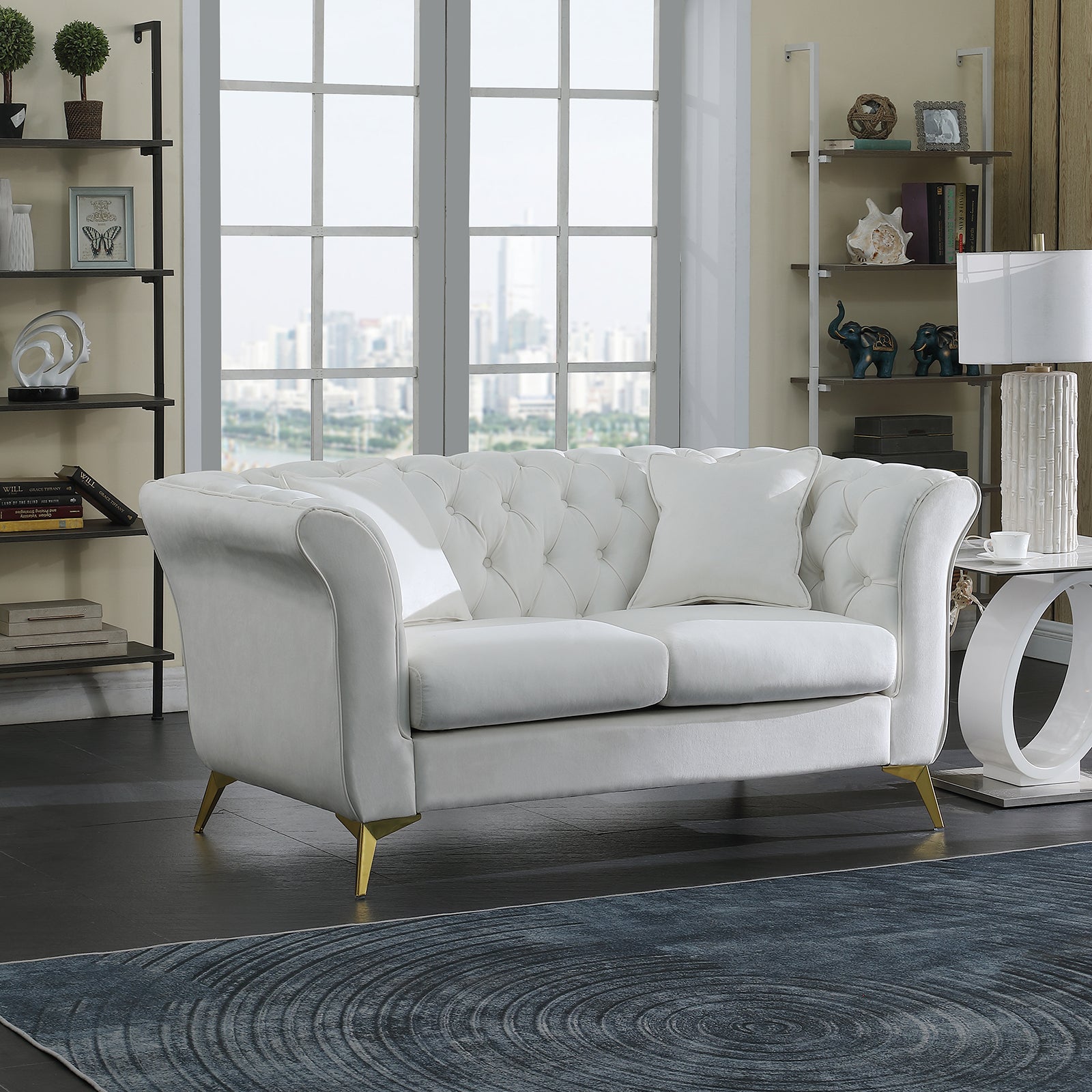 Chesterfield Sofa ,Stanford Sofahigh Quality Chesterfield Sofa ,White Colortufted And Wrinkled Fabric Sofa Contemporary Stanford Sofa .Rseater Tufted Sofa With Scroll Arm And Scroll Back White Velvet