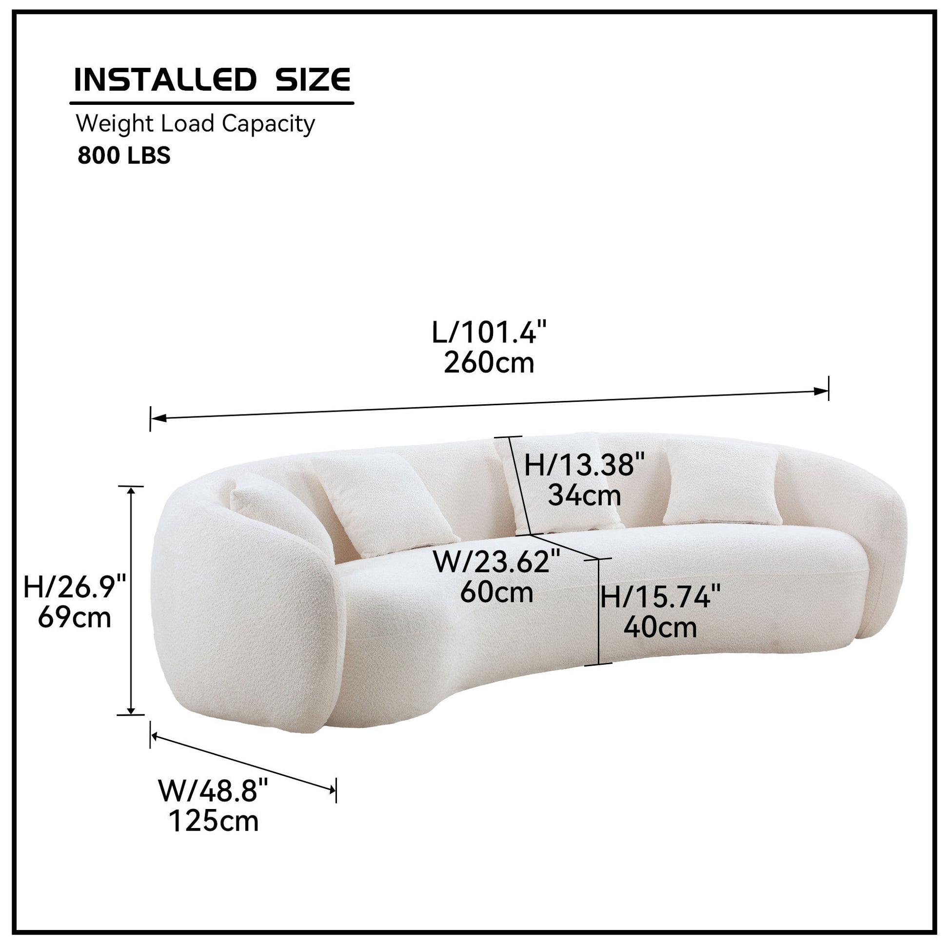 102'' 5 Seater Boucle Sofa Modern Sectional Half Moon Leisure Couch Curved Sofa Teddy Fleece Velet White White Boucle 5 Seat