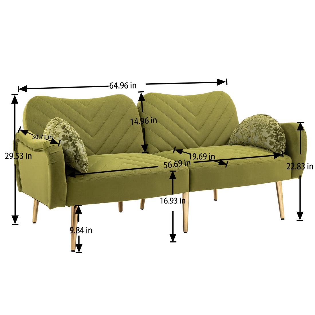 Coolmore Couches For Living Room 65 Inch, Mid Century Modern Velvet Beautiful Seats Sofa With 2 Bolster Pillows, Loveseat Armrest For Bedroom, Apartment, Home Office Olive Polyester