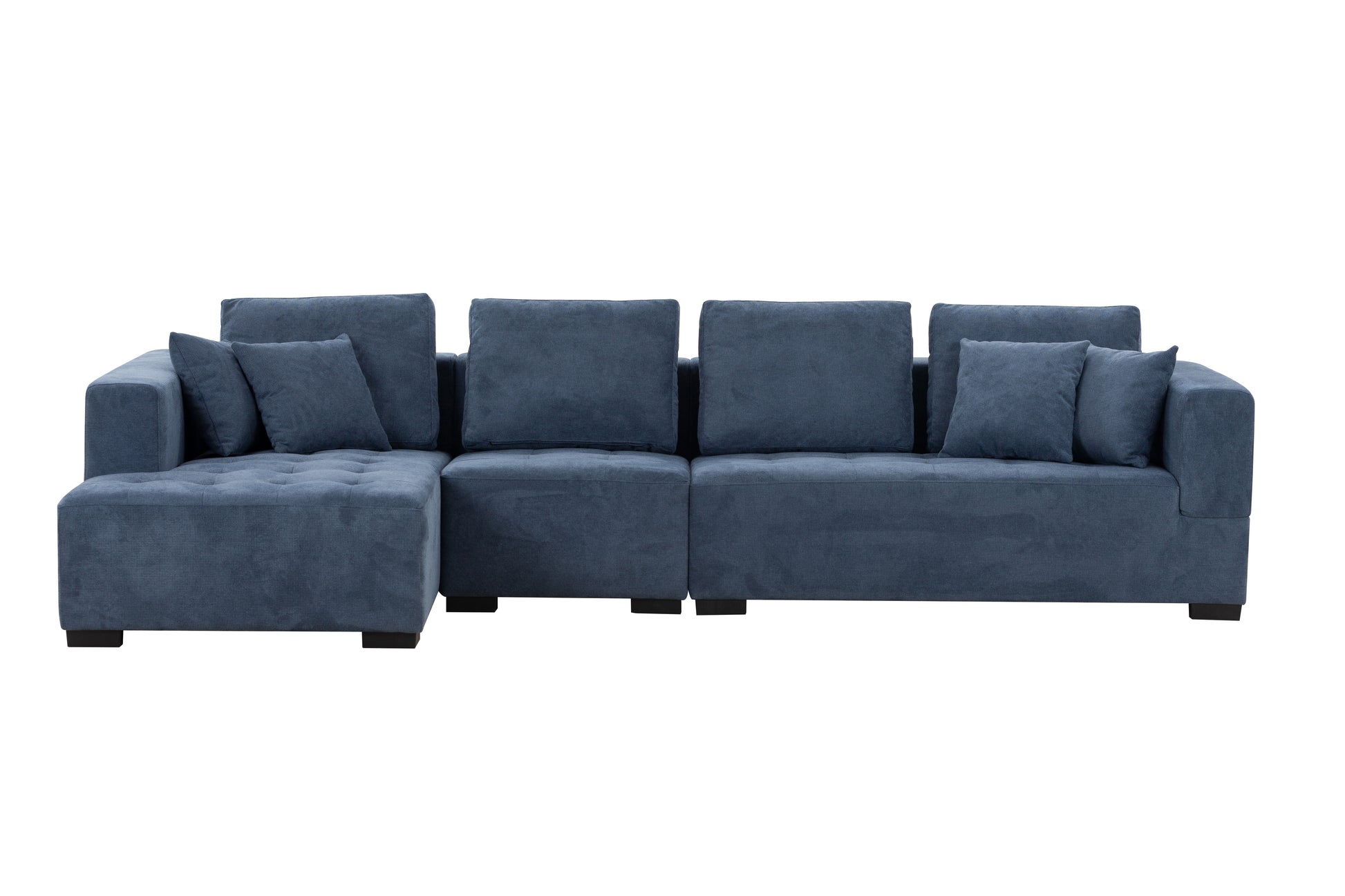 134'' Mid Century Modern Sofa With Left Chaise For Living Room Sofa, Blue Blue Fabric