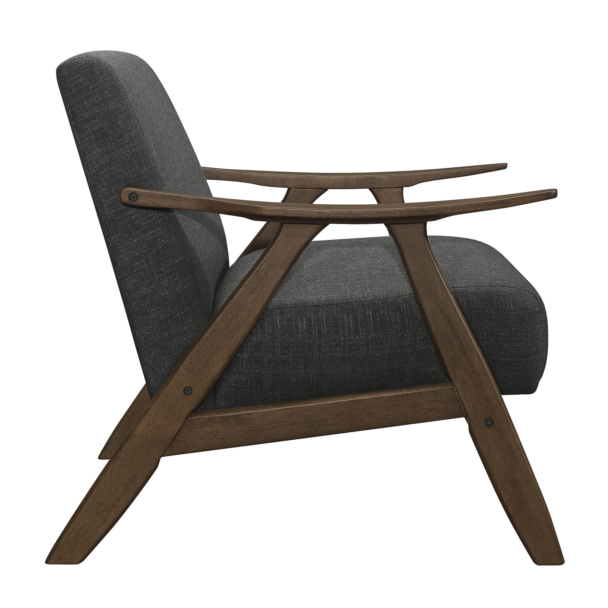 Modern Home Furniture Dark Gray Fabric Upholstered 1Pc Accent Chair Cushion Back And Seat Walnut Finish Solid Rubber Wood Furniture Dark Gray Primary Living Space Retro Solid Wood
