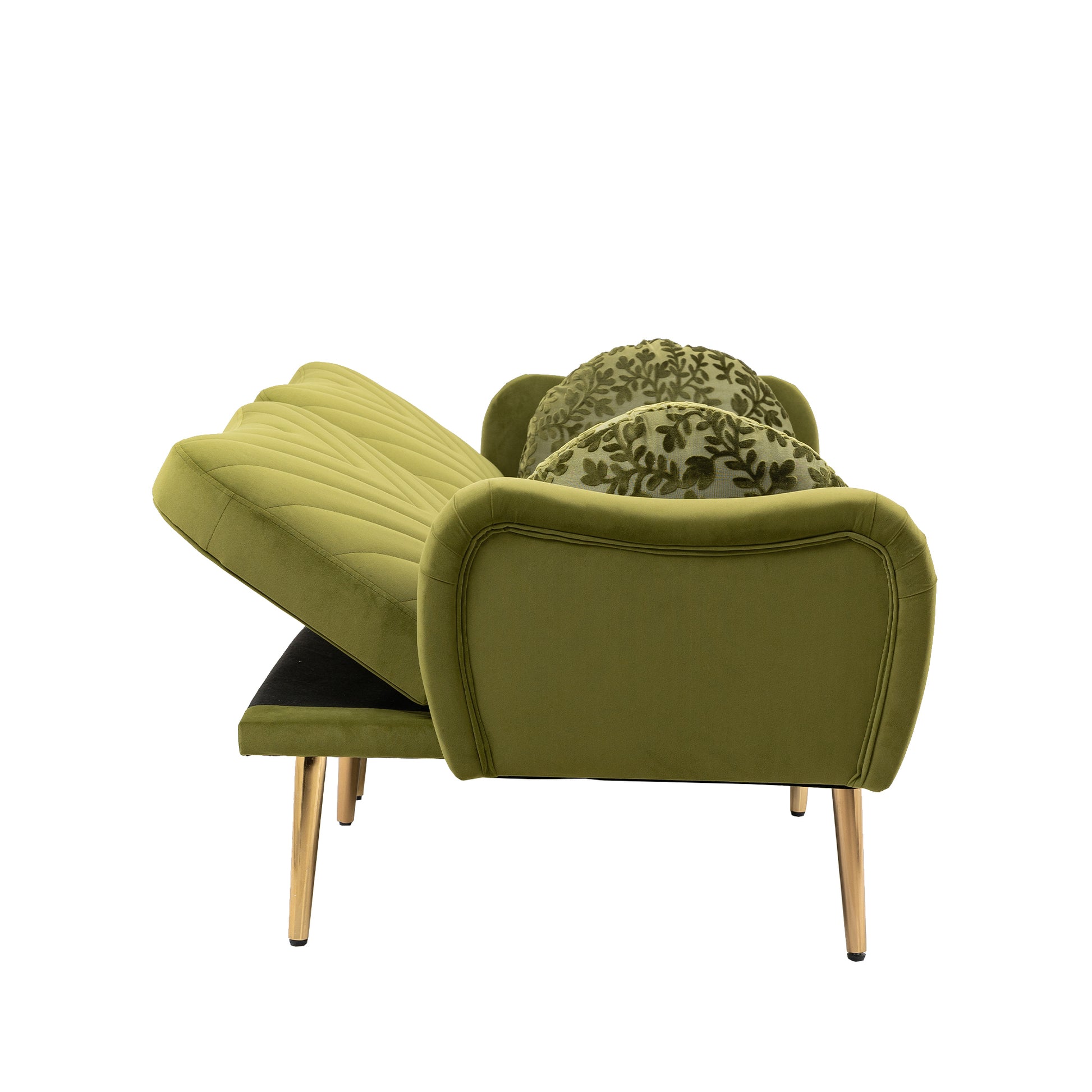 Coolmore Couches For Living Room 65 Inch, Mid Century Modern Velvet Beautiful Seats Sofa With 2 Bolster Pillows, Loveseat Armrest For Bedroom, Apartment, Home Office Olive Polyester