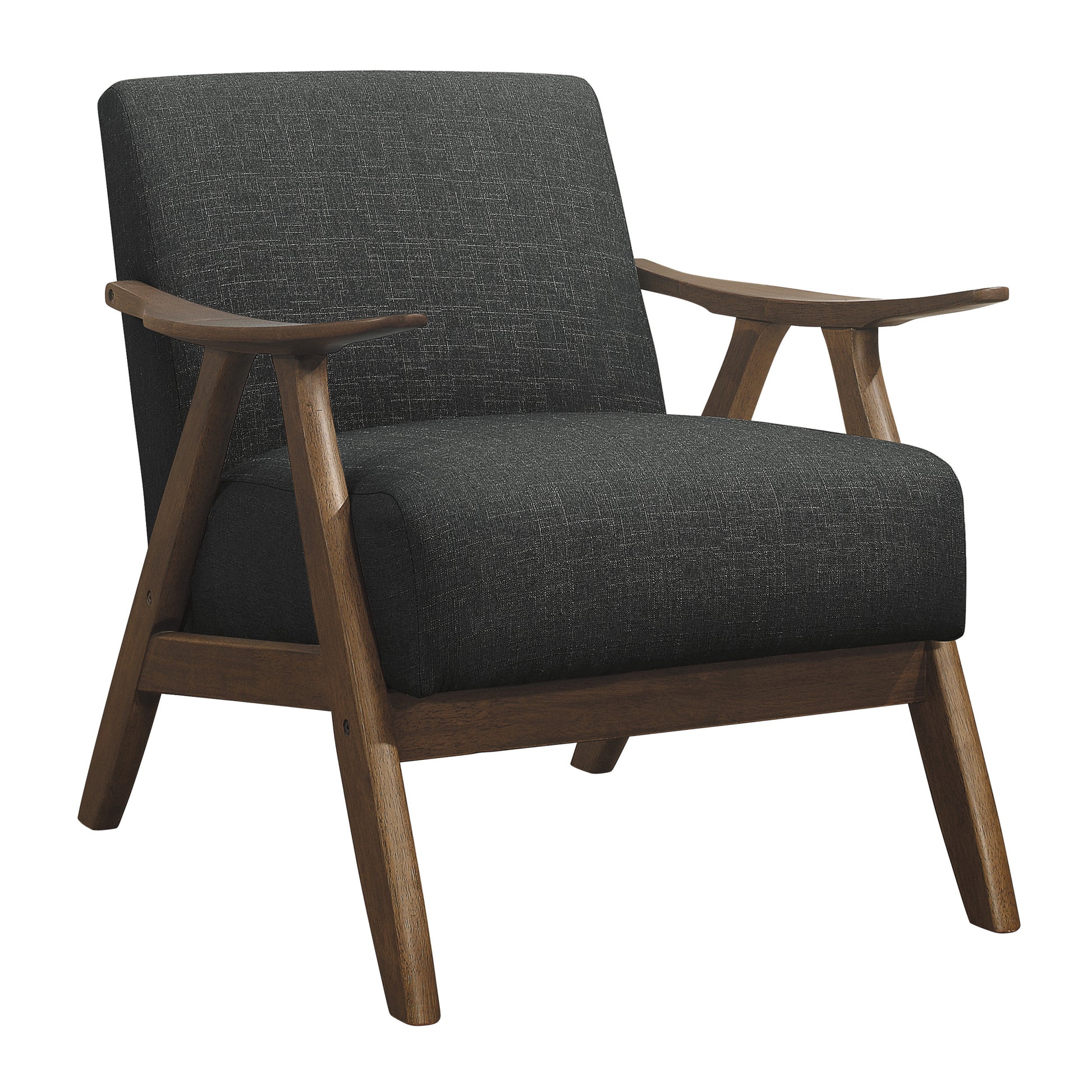 Modern Home Furniture Dark Gray Fabric Upholstered 1Pc Accent Chair Cushion Back And Seat Walnut Finish Solid Rubber Wood Furniture Dark Gray Primary Living Space Retro Solid Wood