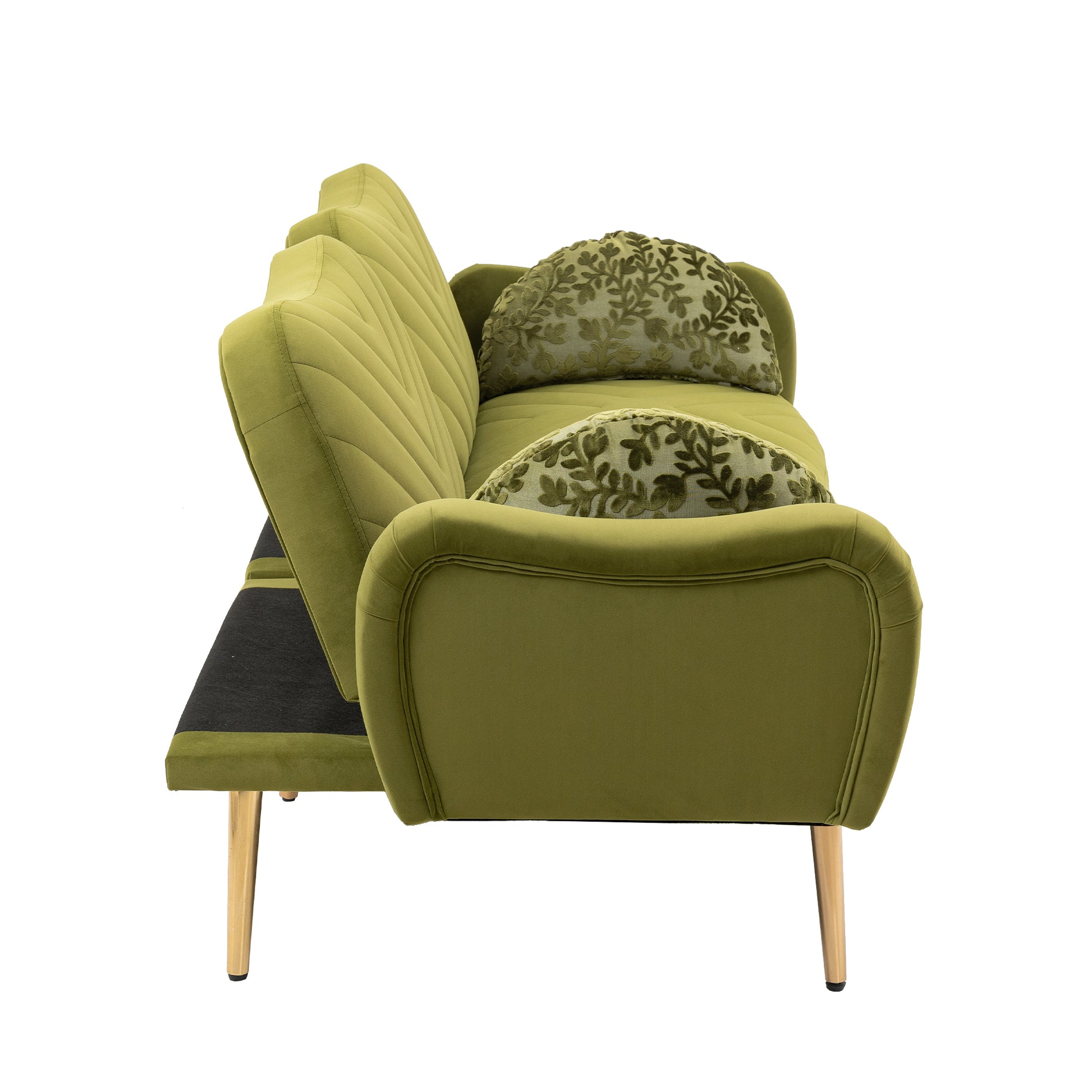 Coolmore Couches For Living Room 65 Inch, Mid Century Modern Velvet Beautiful Seats Sofa With 2 Bolster Pillows, Loveseat Armrest For Bedroom, Apartment, Home Office Olive Polyester