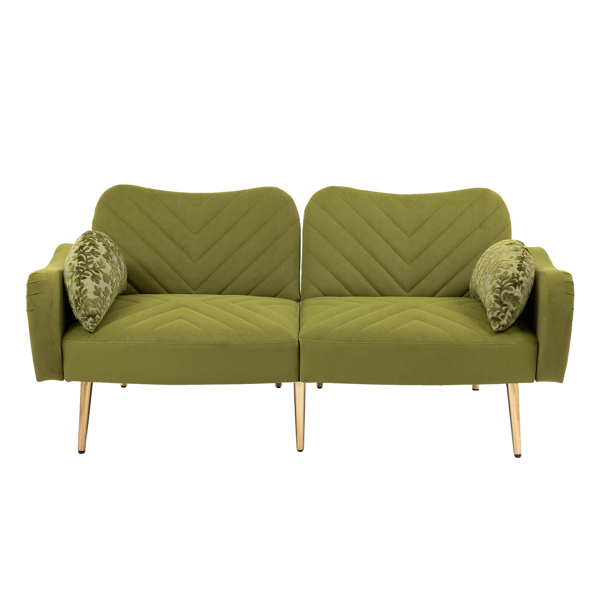 Coolmore Couches For Living Room 65 Inch, Mid Century Modern Velvet Beautiful Seats Sofa With 2 Bolster Pillows, Loveseat Armrest For Bedroom, Apartment, Home Office Olive Polyester