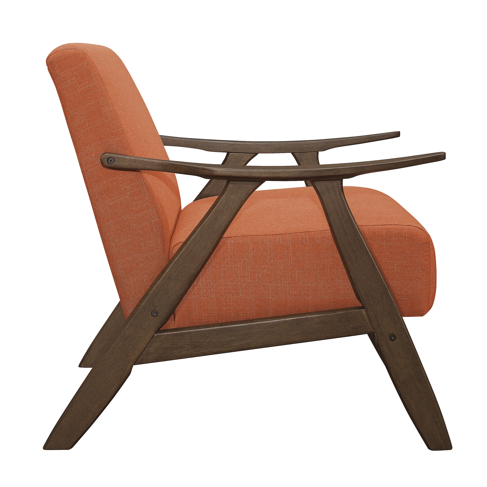 Modern Home Furniture Orange Color Fabric Upholstered 1Pc Accent Chair Cushion Back And Seat Walnut Finish Solid Rubber Wood Furniture Orange Primary Living Space Retro Solid Wood