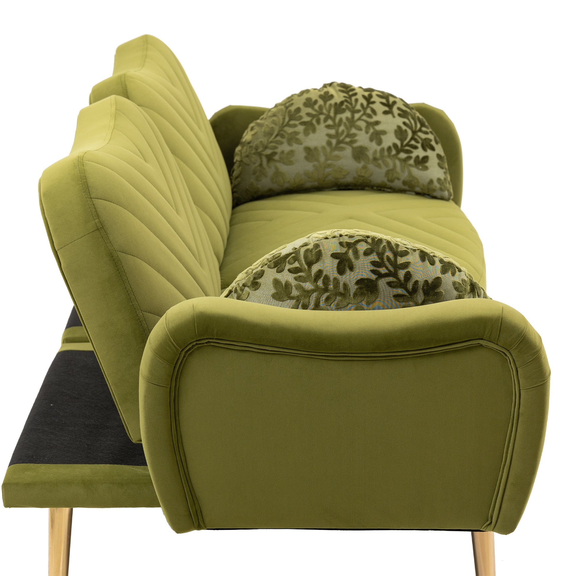 Coolmore Couches For Living Room 65 Inch, Mid Century Modern Velvet Beautiful Seats Sofa With 2 Bolster Pillows, Loveseat Armrest For Bedroom, Apartment, Home Office Olive Polyester