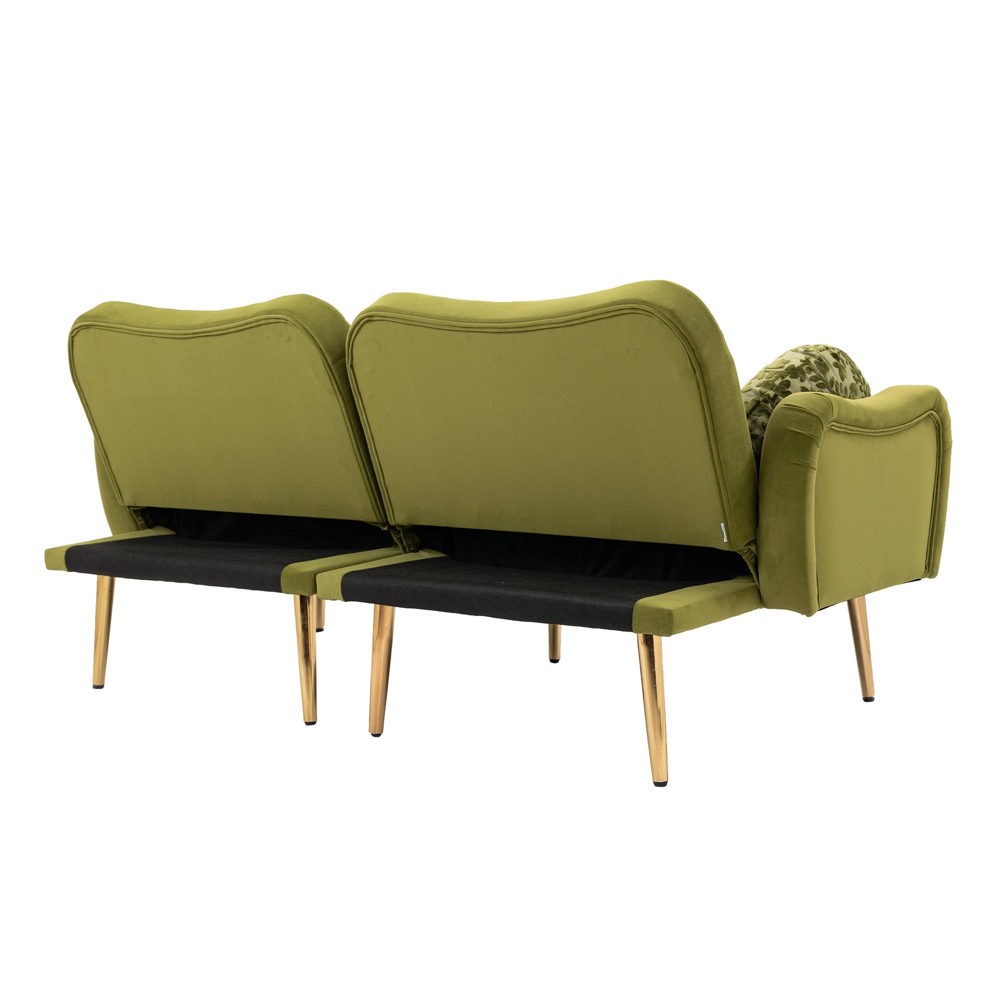 Coolmore Couches For Living Room 65 Inch, Mid Century Modern Velvet Beautiful Seats Sofa With 2 Bolster Pillows, Loveseat Armrest For Bedroom, Apartment, Home Office Olive Polyester