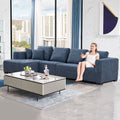 134'' Mid Century Modern Sofa With Left Chaise For Living Room Sofa, Blue Blue Fabric