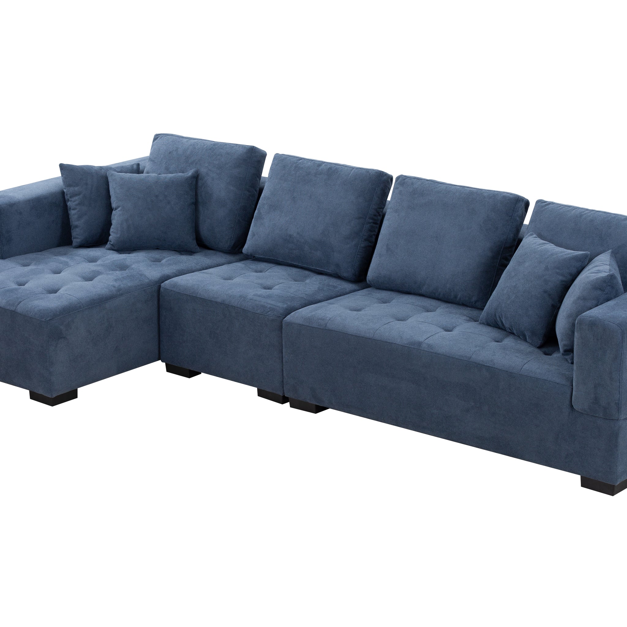 134'' Mid Century Modern Sofa With Left Chaise For Living Room Sofa, Blue Blue Fabric