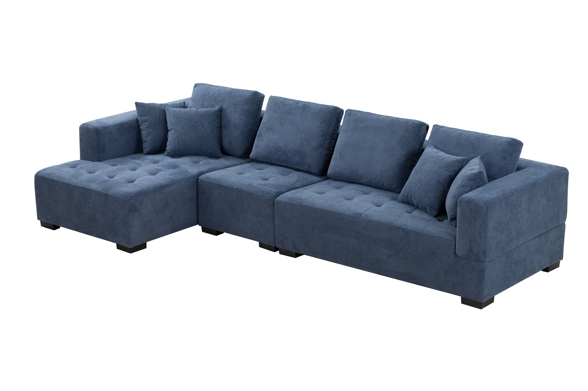 134'' Mid Century Modern Sofa With Left Chaise For Living Room Sofa, Blue Blue Fabric