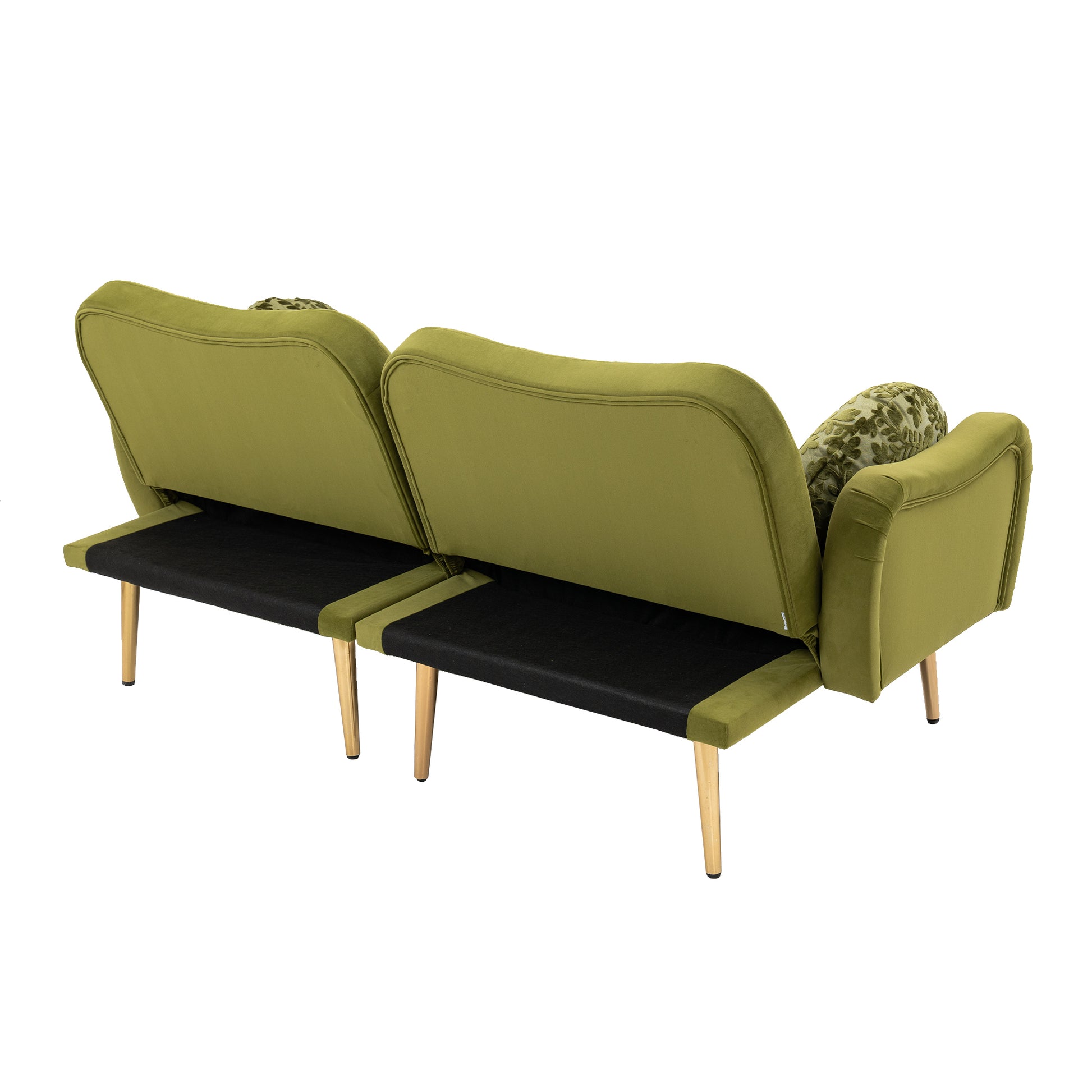Coolmore Couches For Living Room 65 Inch, Mid Century Modern Velvet Beautiful Seats Sofa With 2 Bolster Pillows, Loveseat Armrest For Bedroom, Apartment, Home Office Olive Polyester