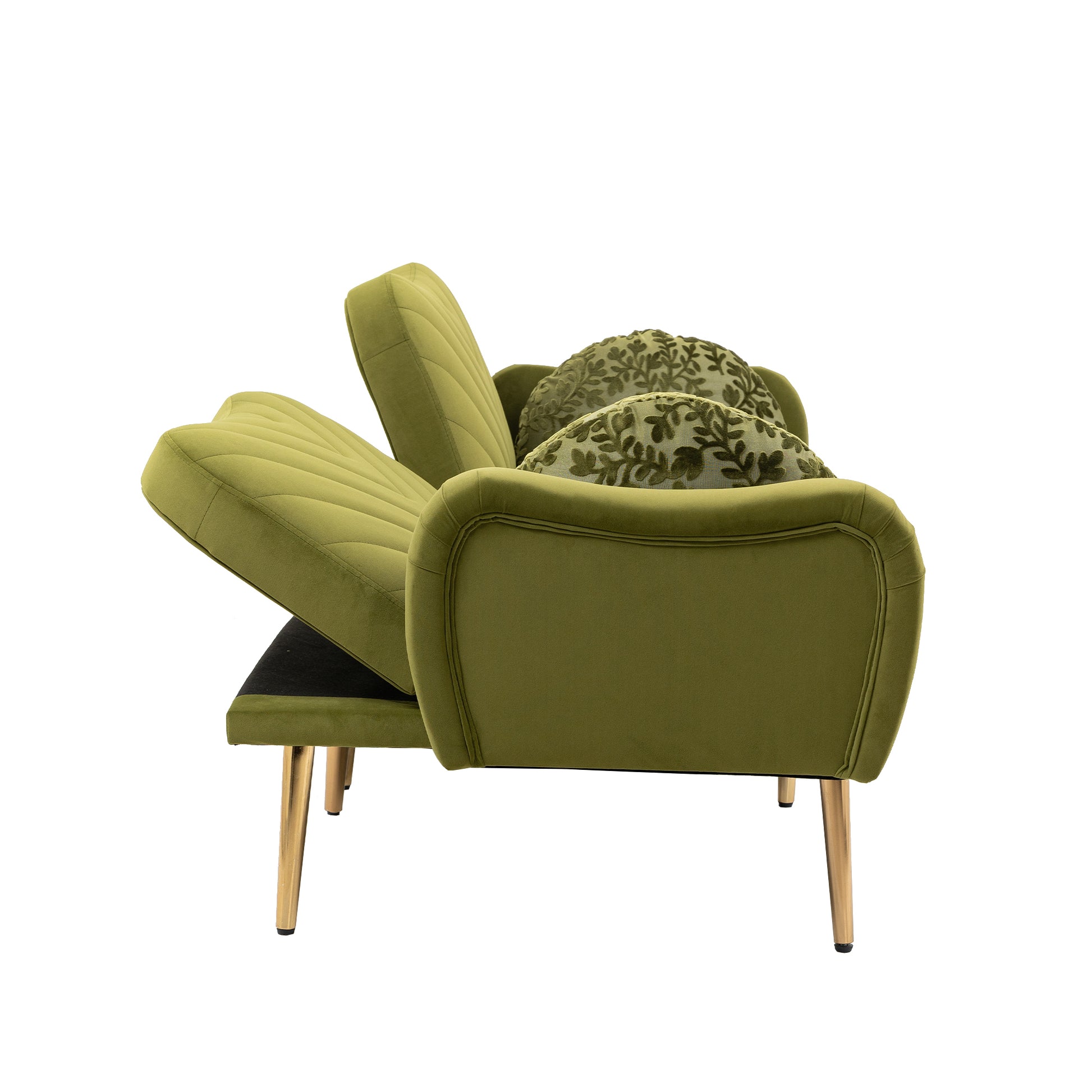 Coolmore Couches For Living Room 65 Inch, Mid Century Modern Velvet Beautiful Seats Sofa With 2 Bolster Pillows, Loveseat Armrest For Bedroom, Apartment, Home Office Olive Polyester
